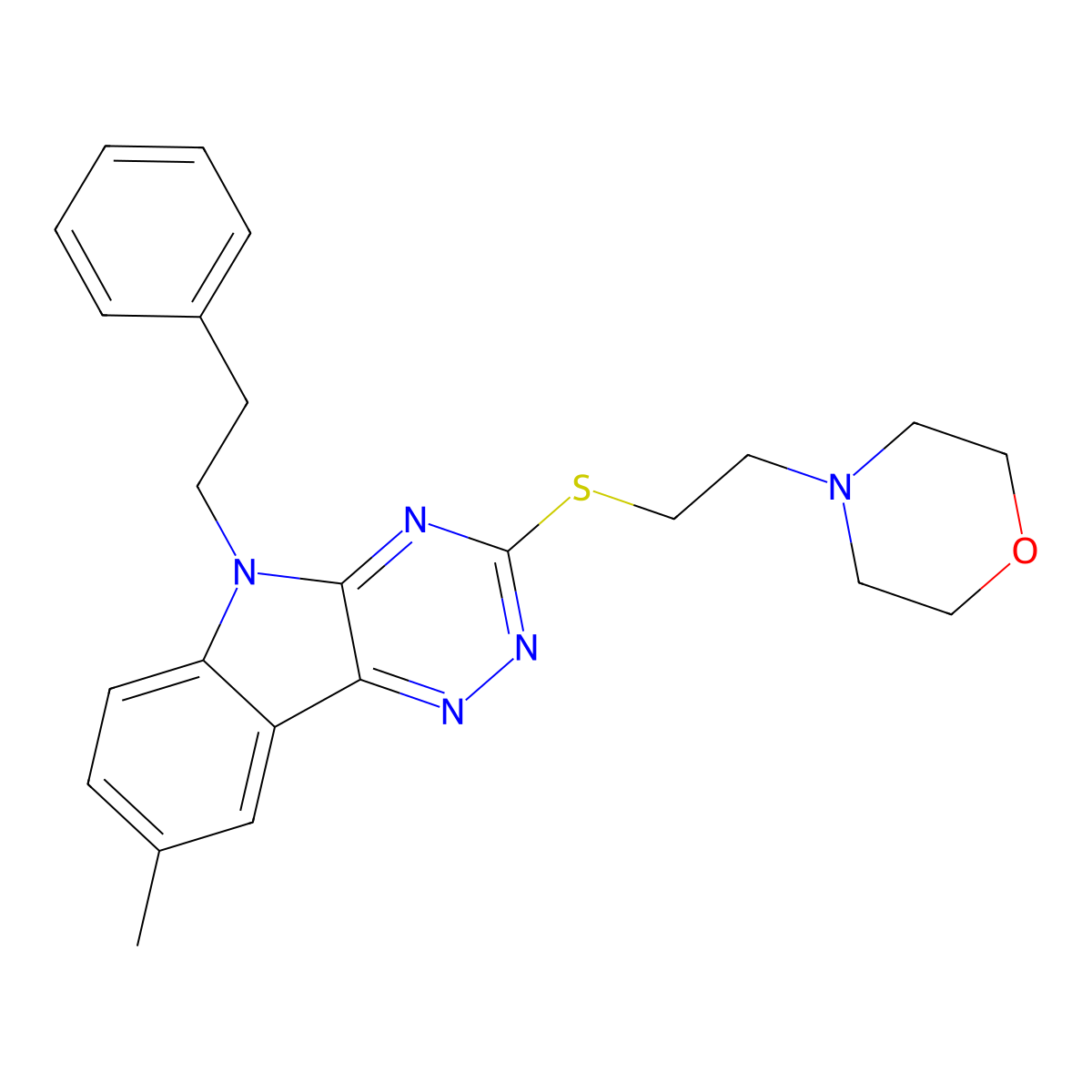 8-methyl-3-{[2-(morpholin-4-yl)ethyl]sulfanyl}-5-(2-phenylethyl)-5H-[1,2,4]triazino[5,6-b]indole molecular structure, CAS 825656-57-3