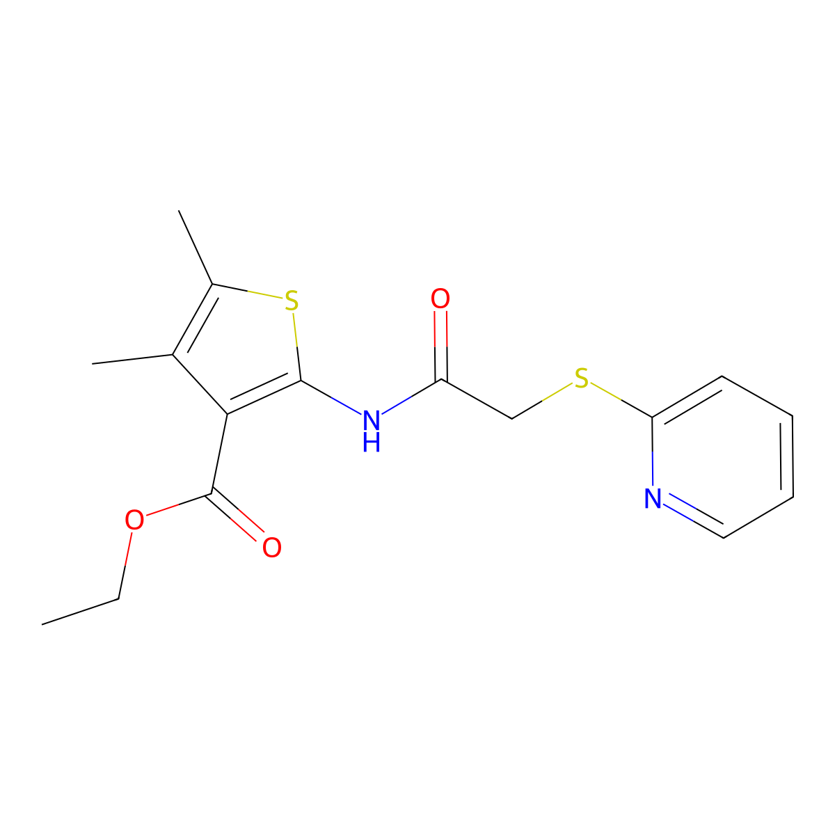 Ethyl 4,5-dimethyl-2-{[(2-pyridinylsulfanyl)acetyl]amino}-3-thiophenecarboxylate molecular structure, CAS 825656-68-6