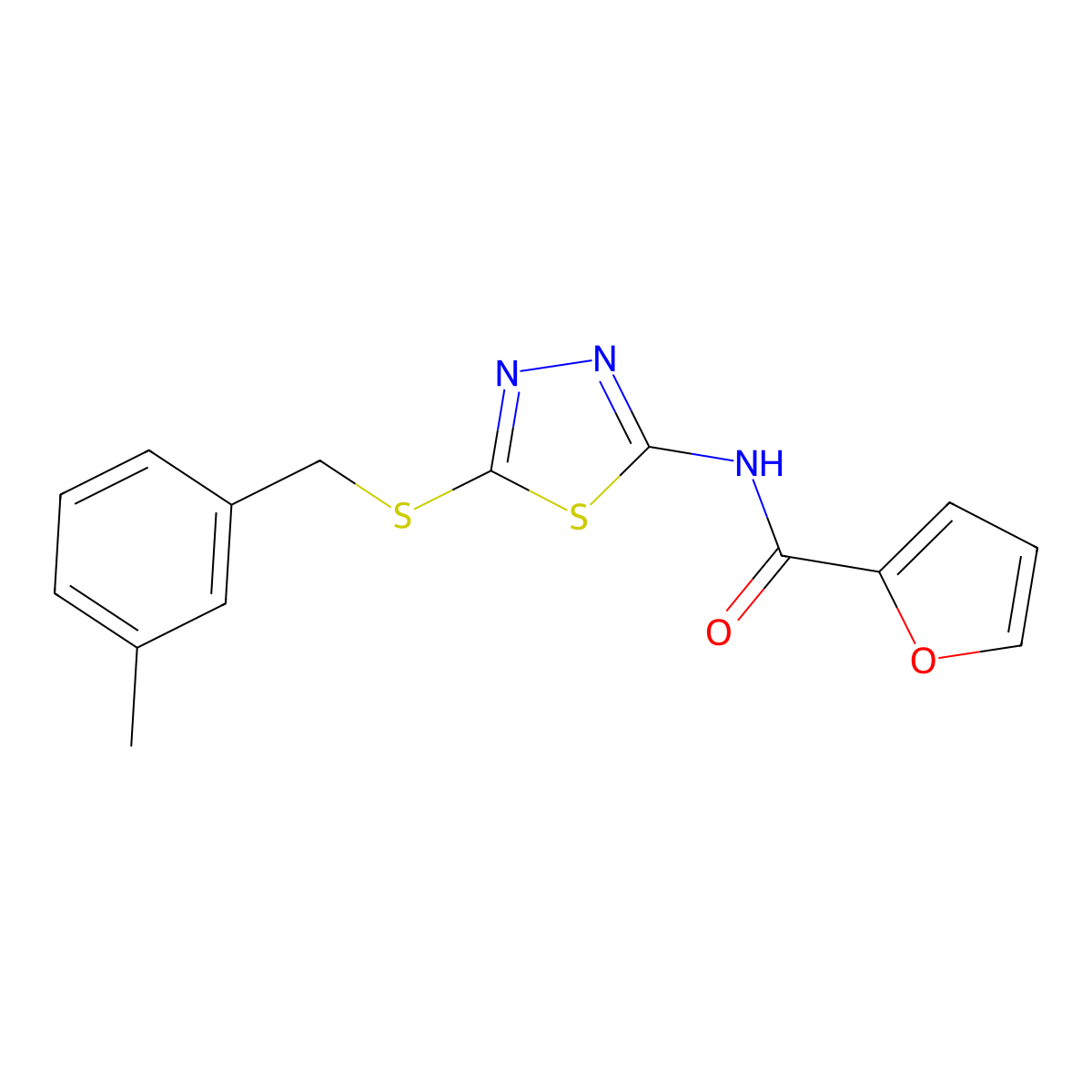 N-{5-[(3-methylbenzyl)thio]-1,3,4-thiadiazol-2-yl}-2-furamide molecular structure, CAS 825657-15-6
