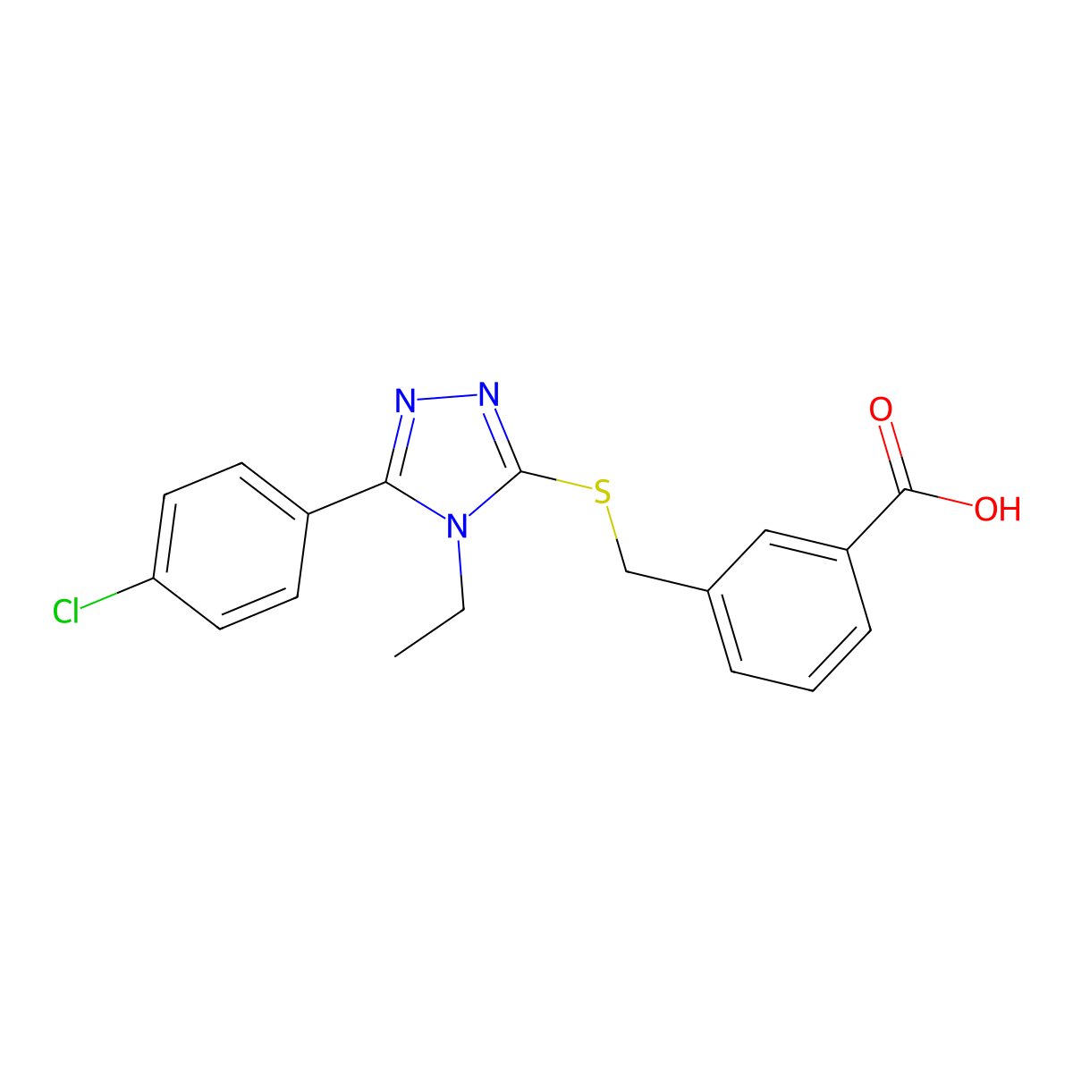 3-({[5-(4-chlorophenyl)-4-ethyl-4H-1,2,4-triazol-3-yl]sulfanyl}methyl)benzoic acid molecular structure, CAS 825657-20-3