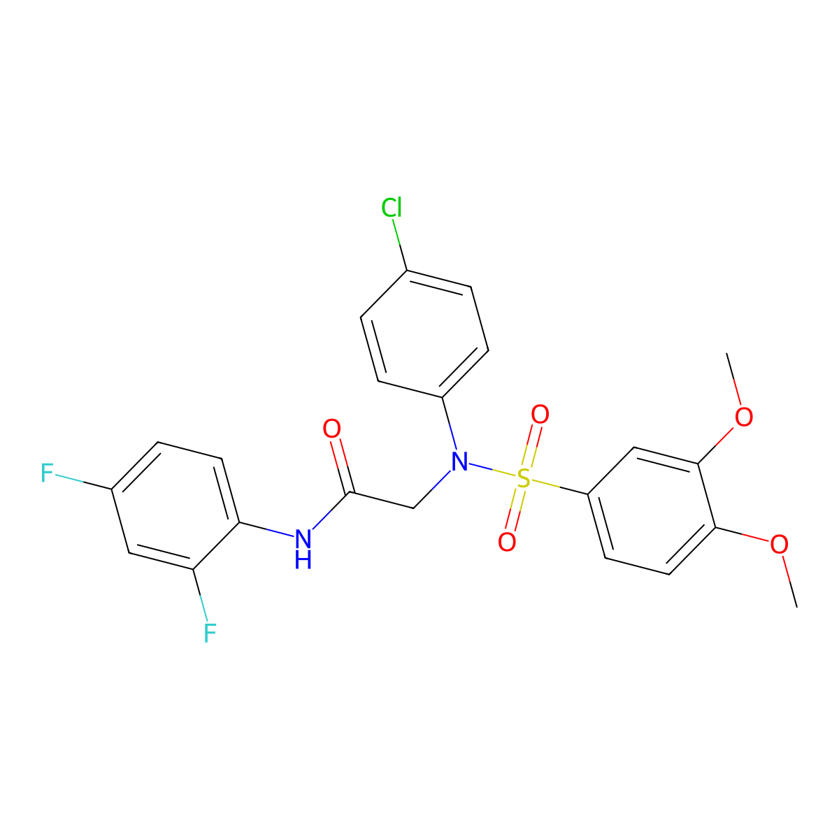 2-(4-chloro-N-(3,4-dimethoxyphenyl)sulfonylanilino)-N-(2,4-difluorophenyl)acetamide molecular structure, CAS 825657-23-6