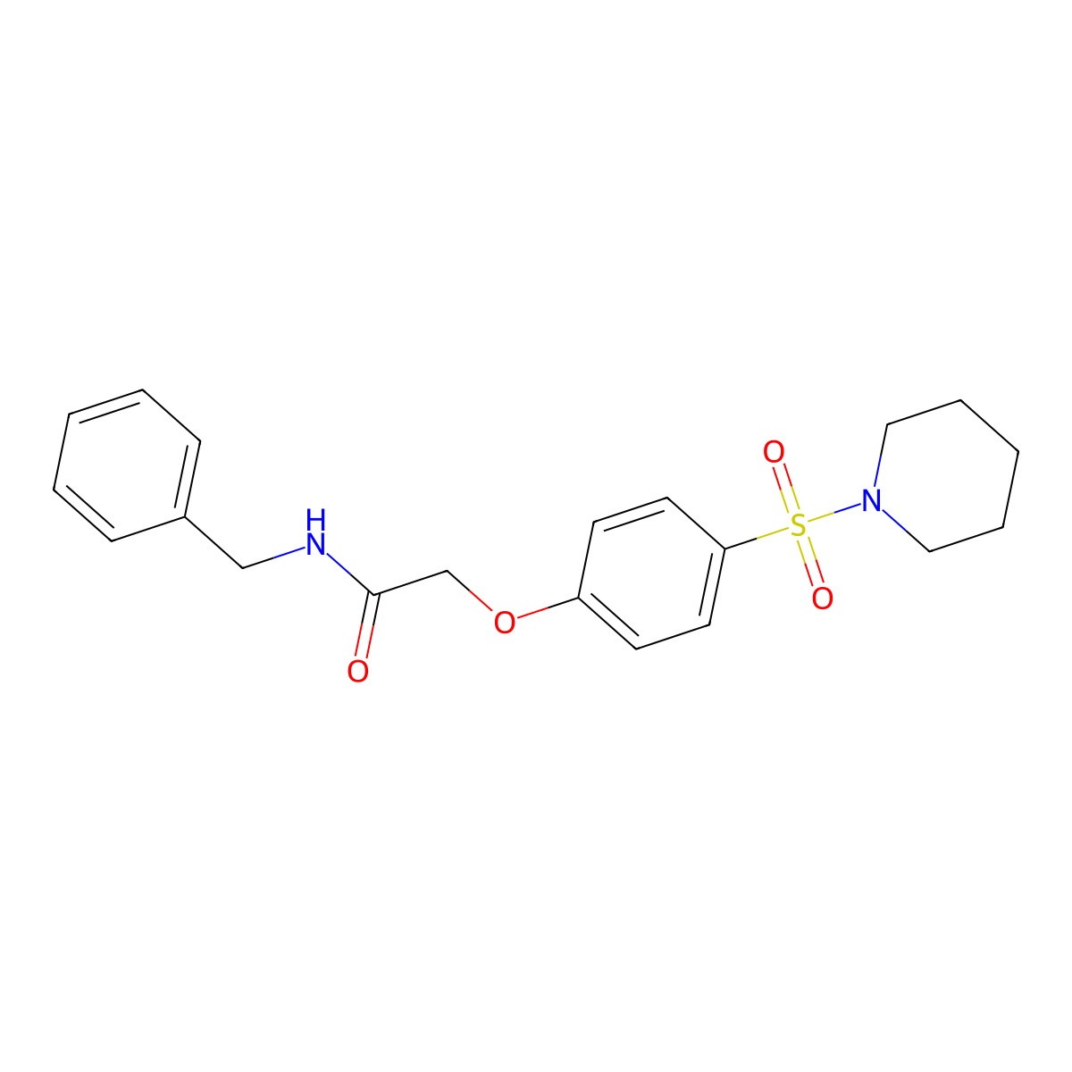 N-benzyl-2-(4-piperidin-1-ylsulfonylphenoxy)acetamide molecular structure, CAS 825657-29-2
