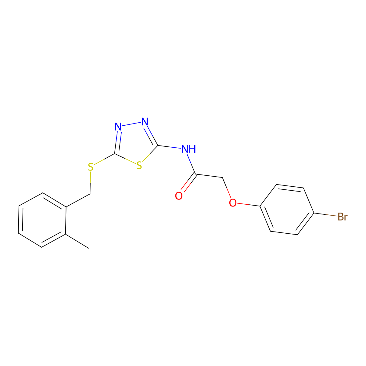 2-(4-bromophenoxy)-N-[5-[(2-methylphenyl)methylsulfanyl]-1,3,4-thiadiazol-2-yl]acetamide molecular structure, CAS 825657-36-1