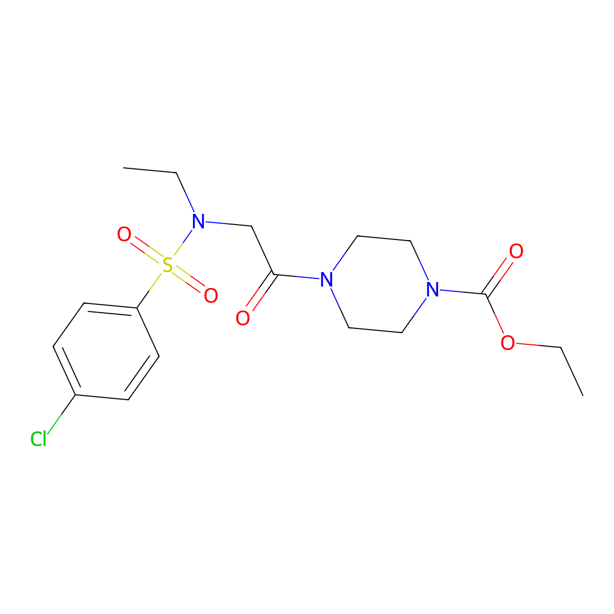 ethyl 4-{N-[(4-chlorophenyl)sulfonyl]-N-ethylglycyl}piperazine-1-carboxylate molecular structure, CAS 825657-37-2