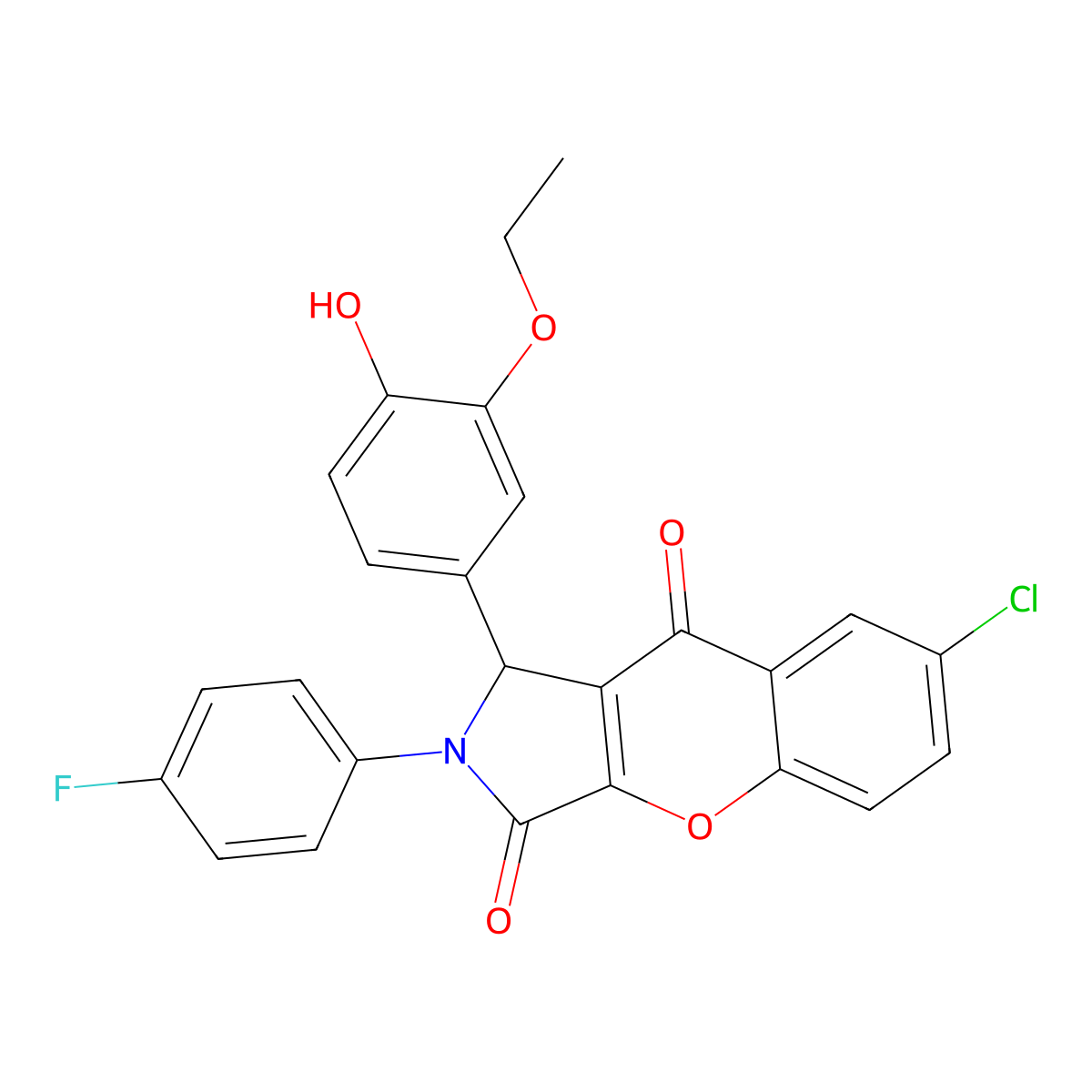7-chloro-1-(3-ethoxy-4-hydroxyphenyl)-2-(4-fluorophenyl)-1H-chromeno[2,3-c]pyrrole-3,9-dione molecular structure, CAS 825657-82-7