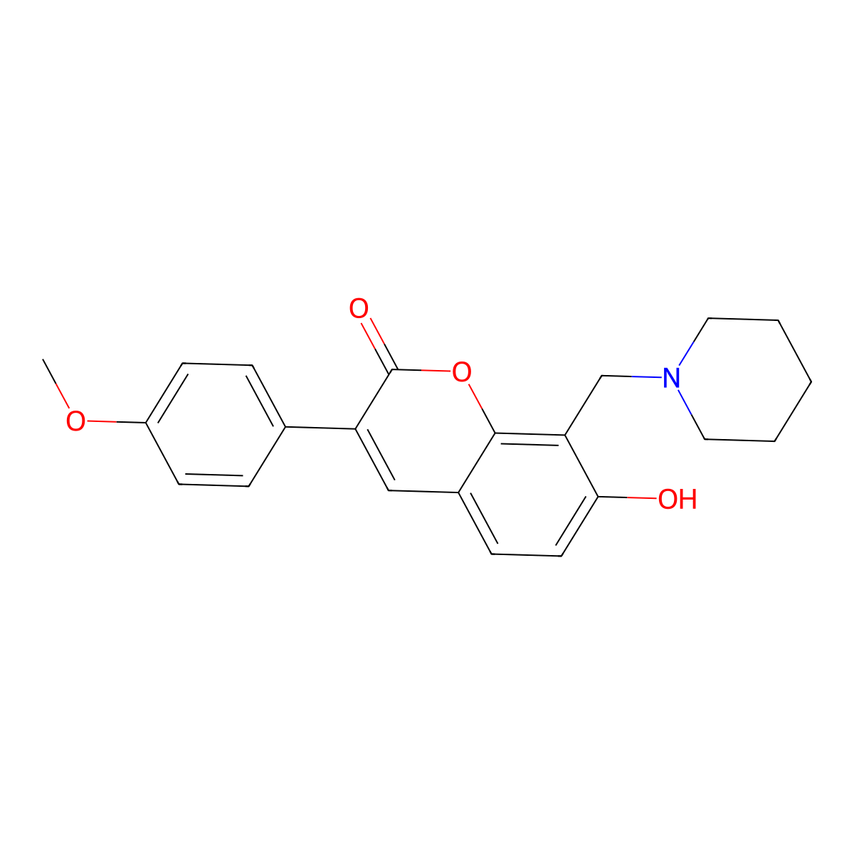 7-hydroxy-3-(4-methoxyphenyl)-8-(piperidin-1-ylmethyl)-2H-chromen-2-one molecular structure, CAS 825657-85-0