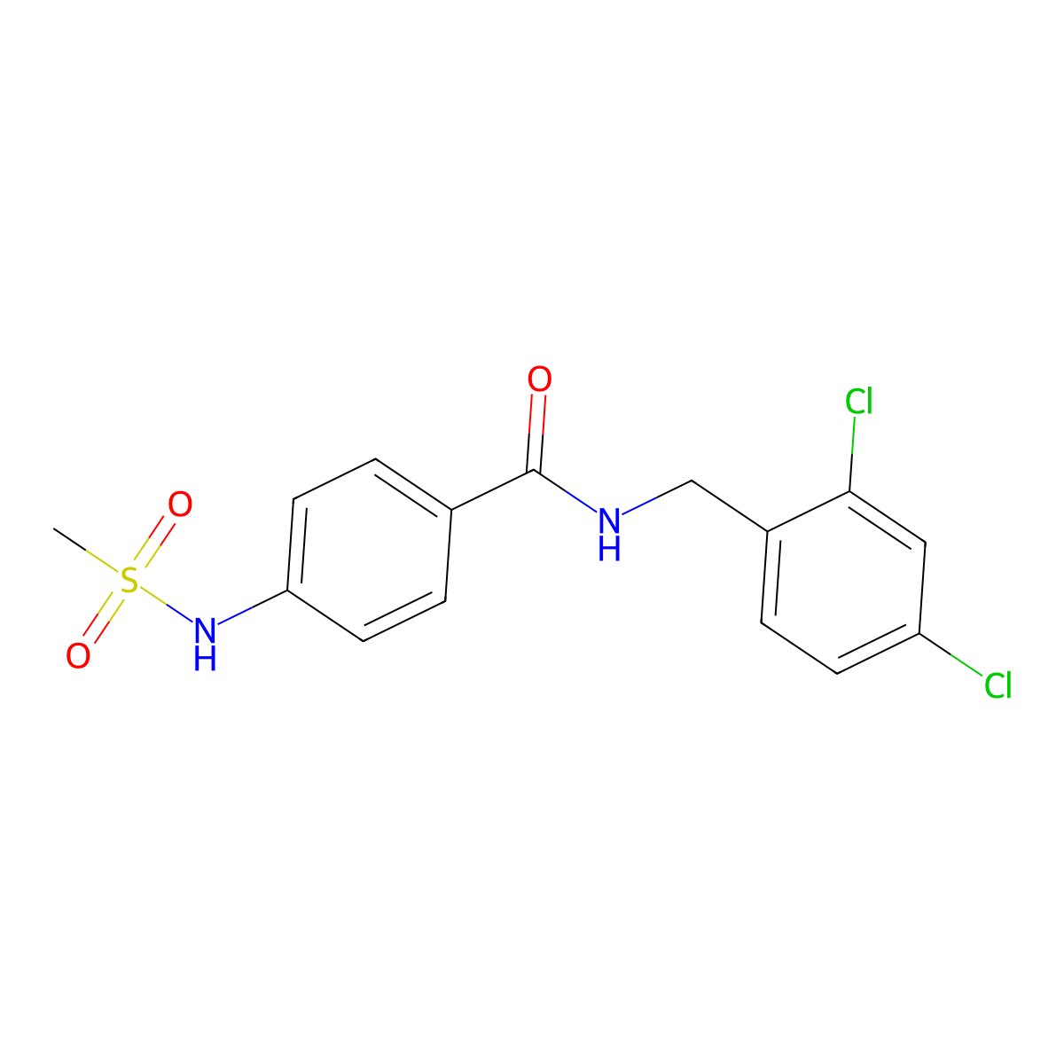 N-((2,4-dichlorophenyl)methyl)-4-methanesulfonamidobenzamide molecular structure, CAS 825658-06-8