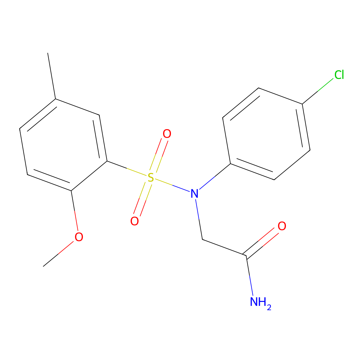 2-(4-chloro-N-(2-methoxy-5-methylphenyl)sulfonylanilino)acetamide molecular structure, CAS 825658-25-1