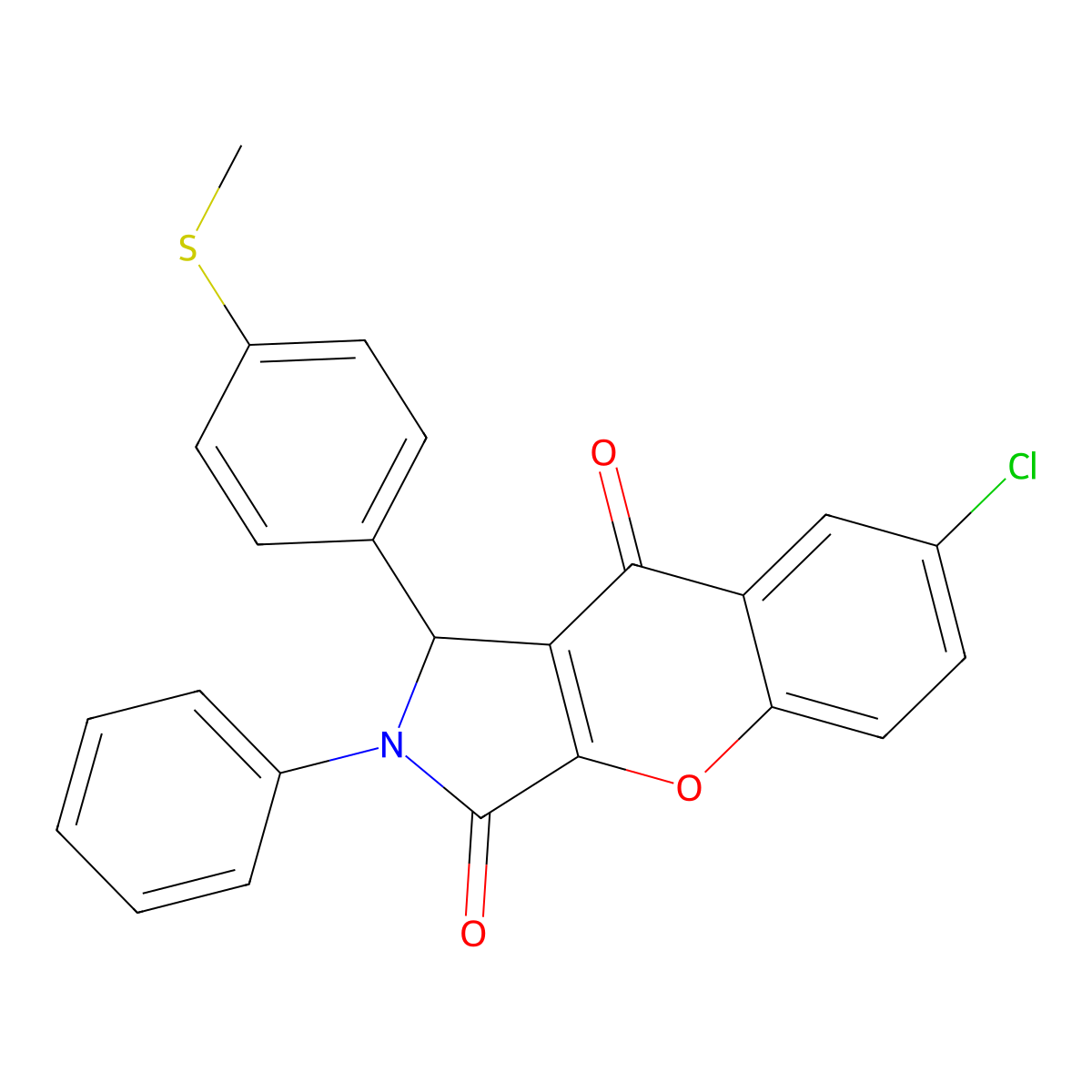7-chloro-1-(4-methylsulfanylphenyl)-2-phenyl-1H-chromeno[2,3-c]pyrrole-3,9-dione molecular structure, CAS 825658-36-4