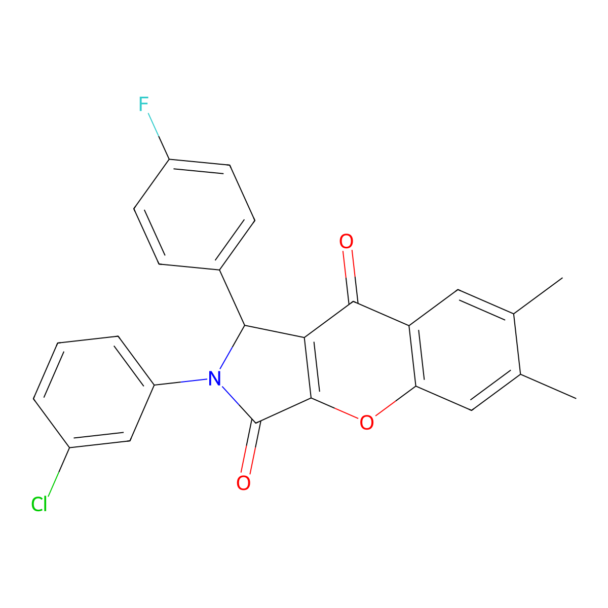 2-(3-chlorophenyl)-1-(4-fluorophenyl)-6,7-dimethyl-1H-chromeno[2,3-c]pyrrole-3,9-dione molecular structure, CAS 825658-37-5