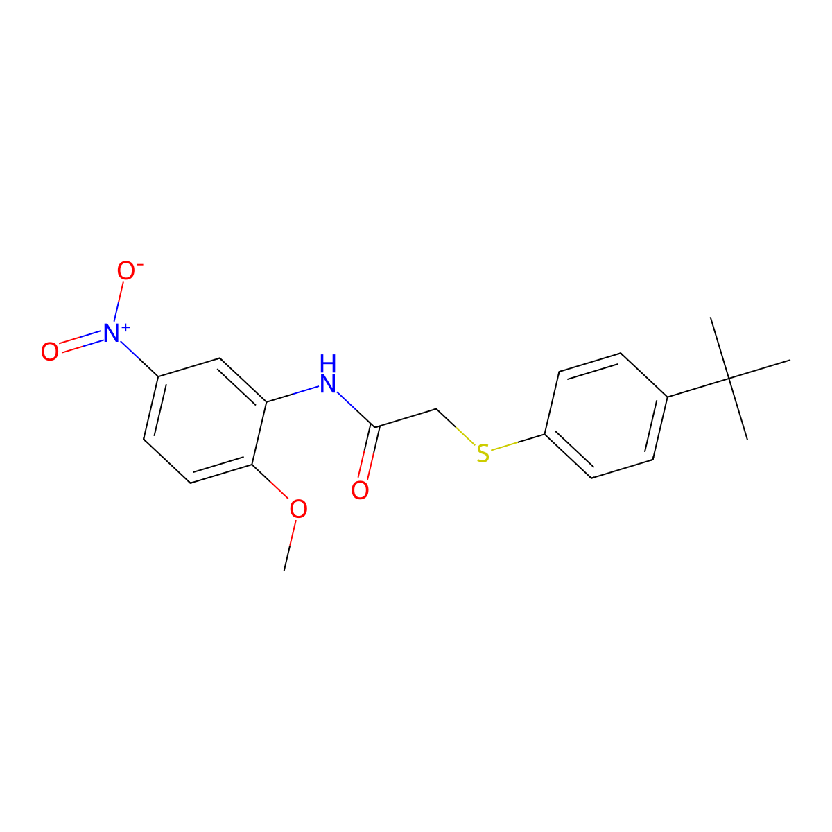 2-(4-tert-butylphenyl)sulfanyl-N-(2-methoxy-5-nitrophenyl)acetamide molecular structure, CAS 825659-64-1