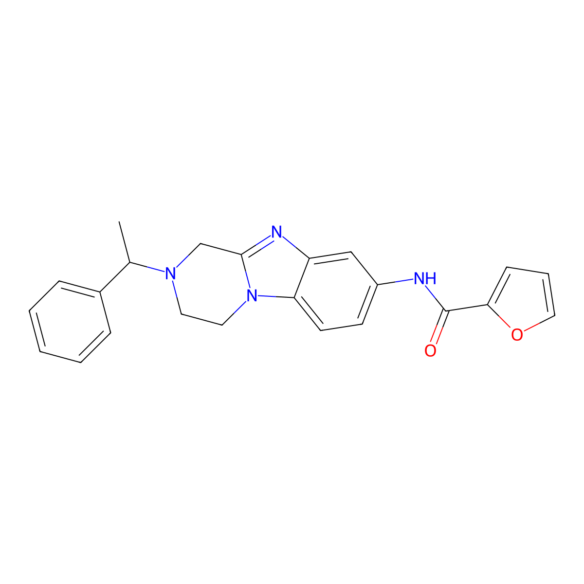 N-[2-(1-phenylethyl)-3,4-dihydro-1H-pyrazino[1,2-a]benzimidazol-8-yl]furan-2-carboxamide molecular structure, CAS 825659-72-1