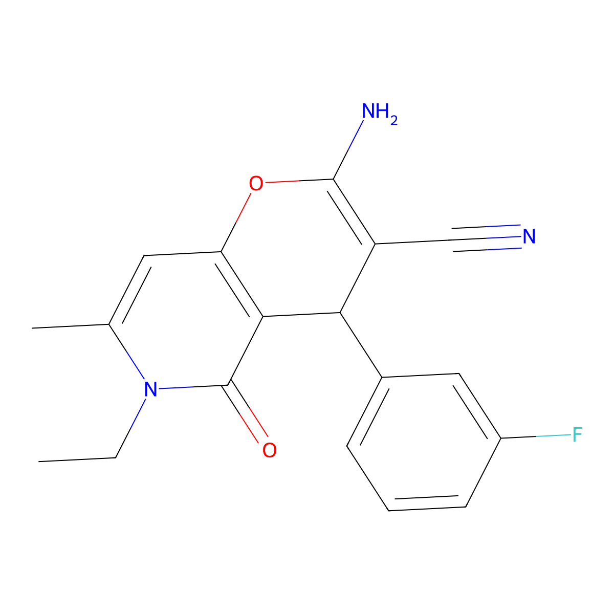 2-amino-6-ethyl-4-(3-fluorophenyl)-7-methyl-5-oxo-5,6-dihydro-4H-pyrano[3,2-c]pyridine-3-carbonitrile molecular structure, CAS 825661-73-2
