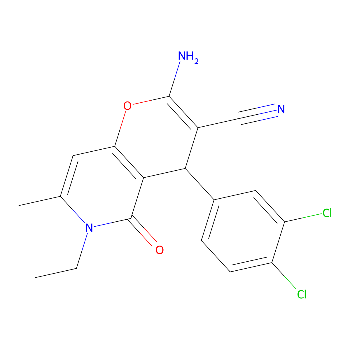 2-amino-4-(3,4-dichlorophenyl)-6-ethyl-7-methyl-5-oxo-5,6-dihydro-4H-pyrano[3,2-c]pyridine-3-carbonitrile molecular structure, CAS 825661-86-7