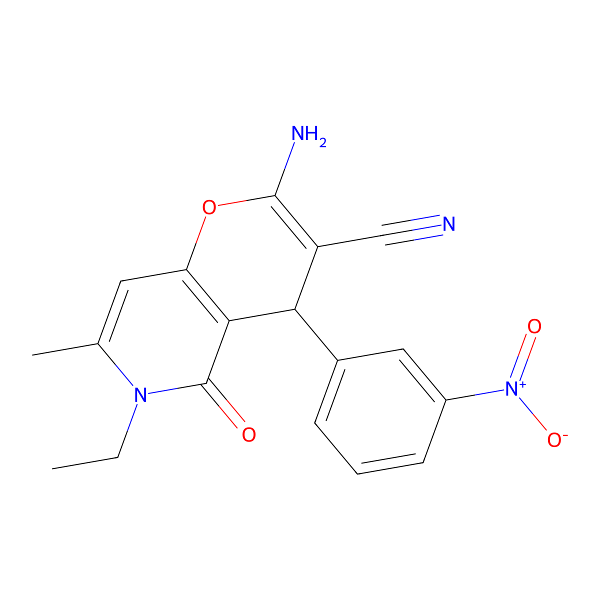 2-amino-6-ethyl-7-methyl-4-(3-nitrophenyl)-5-oxo-5,6-dihydro-4H-pyrano[3,2-c]pyridine-3-carbonitrile molecular structure, CAS 825661-91-4