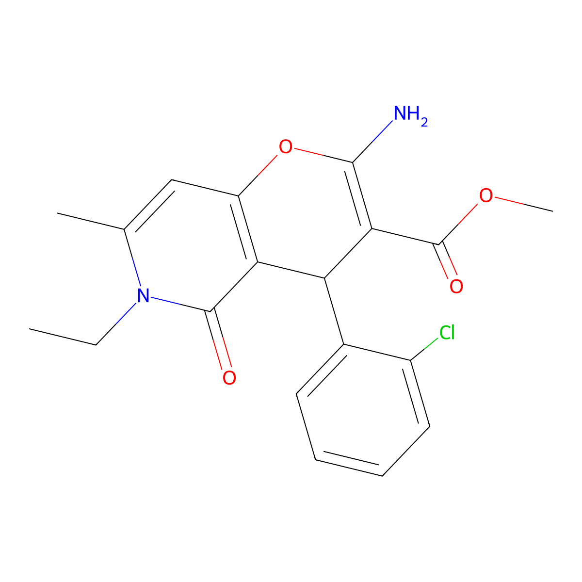 methyl 2-amino-4-(2-chlorophenyl)-6-ethyl-7-methyl-5-oxo-5,6-dihydro-4H-pyrano[3,2-c]pyridine-3-carboxylate molecular structure, CAS 825661-94-7