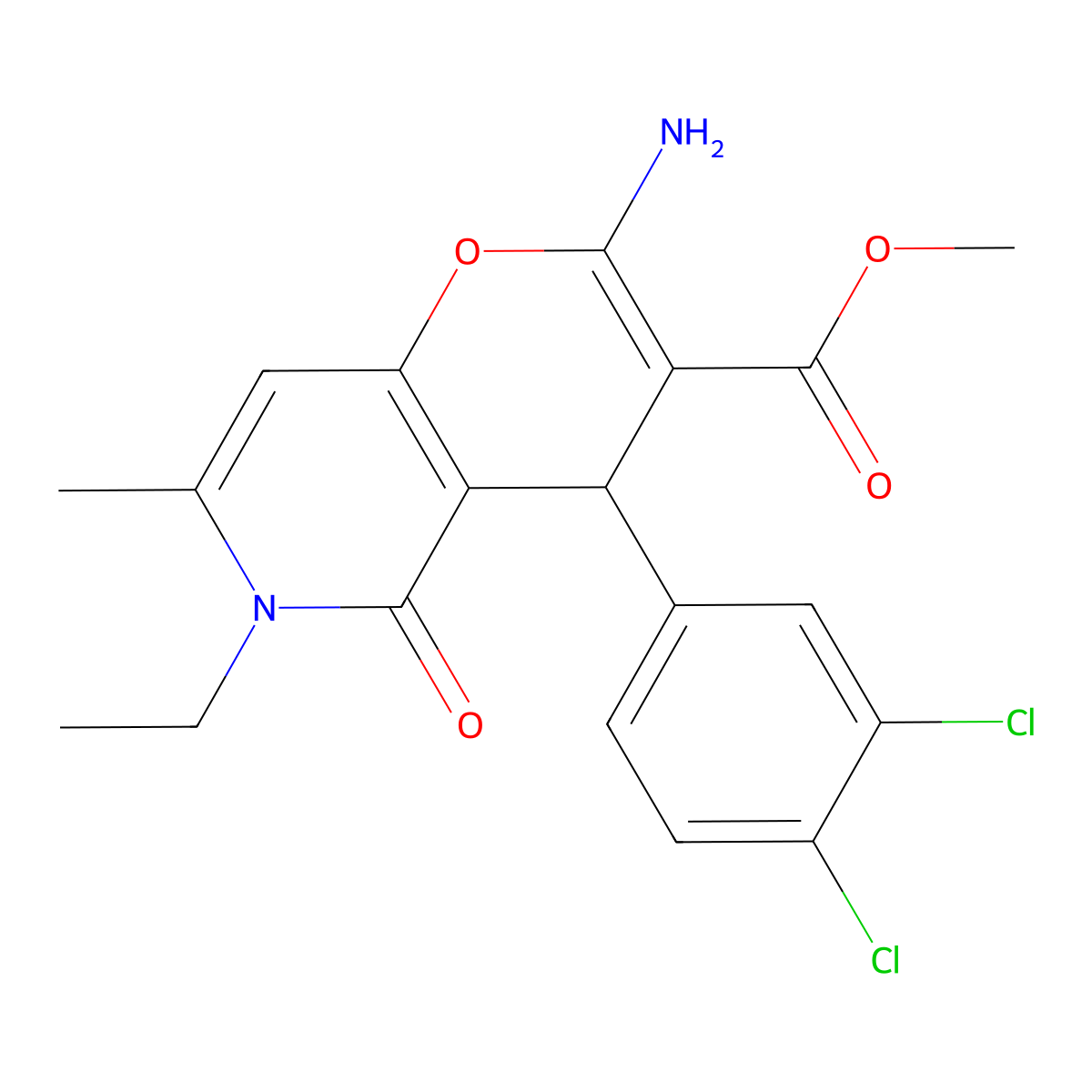 methyl 2-amino-4-(3,4-dichlorophenyl)-6-ethyl-7-methyl-5-oxo-5,6-dihydro-4H-pyrano[3,2-c]pyridine-3-carboxylate molecular structure, CAS 825661-97-0