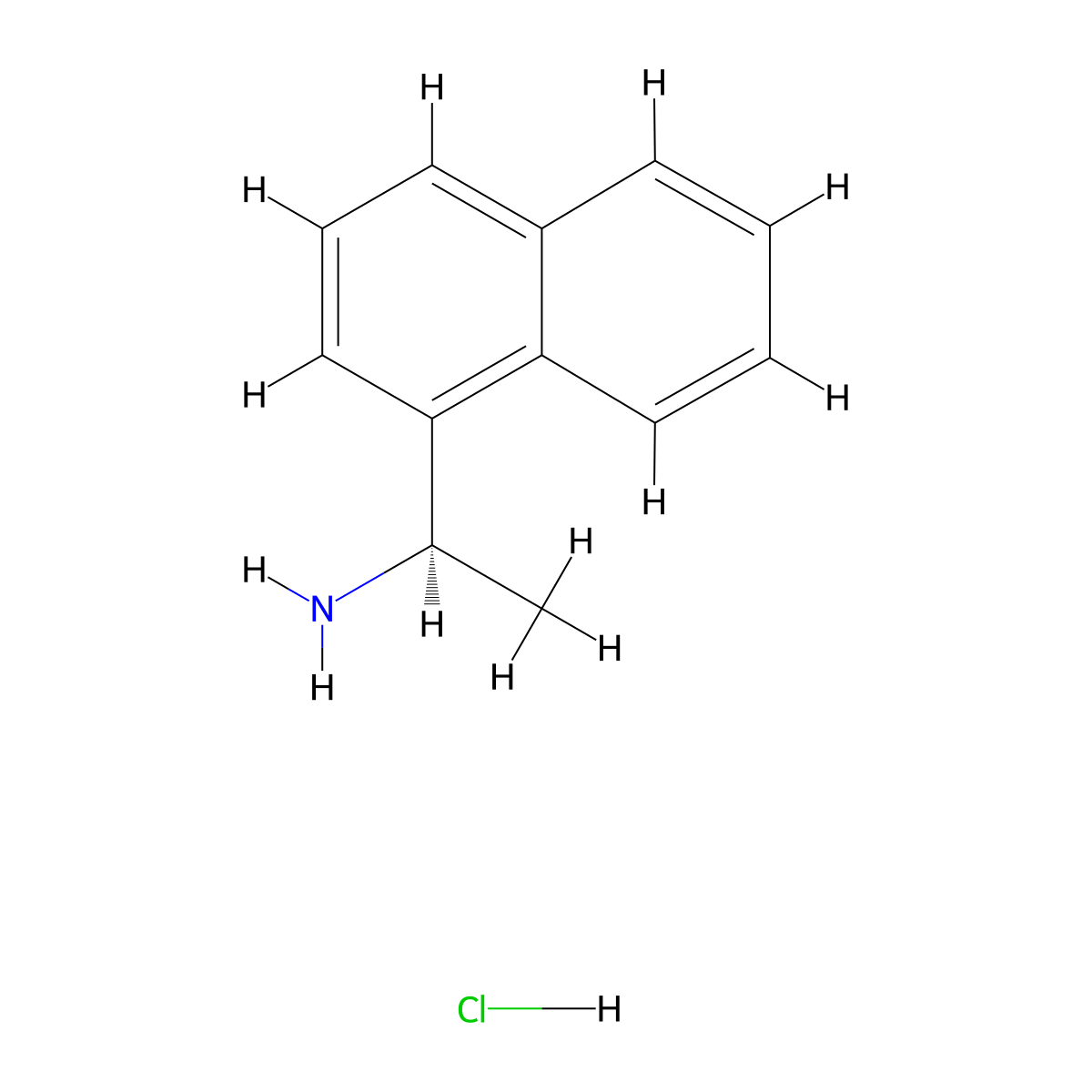 1-Naphthalenemethanamine, alpha-methyl-, hydrochloride (1:1), (alphaR)- molecular structure, CAS 82572-04-1