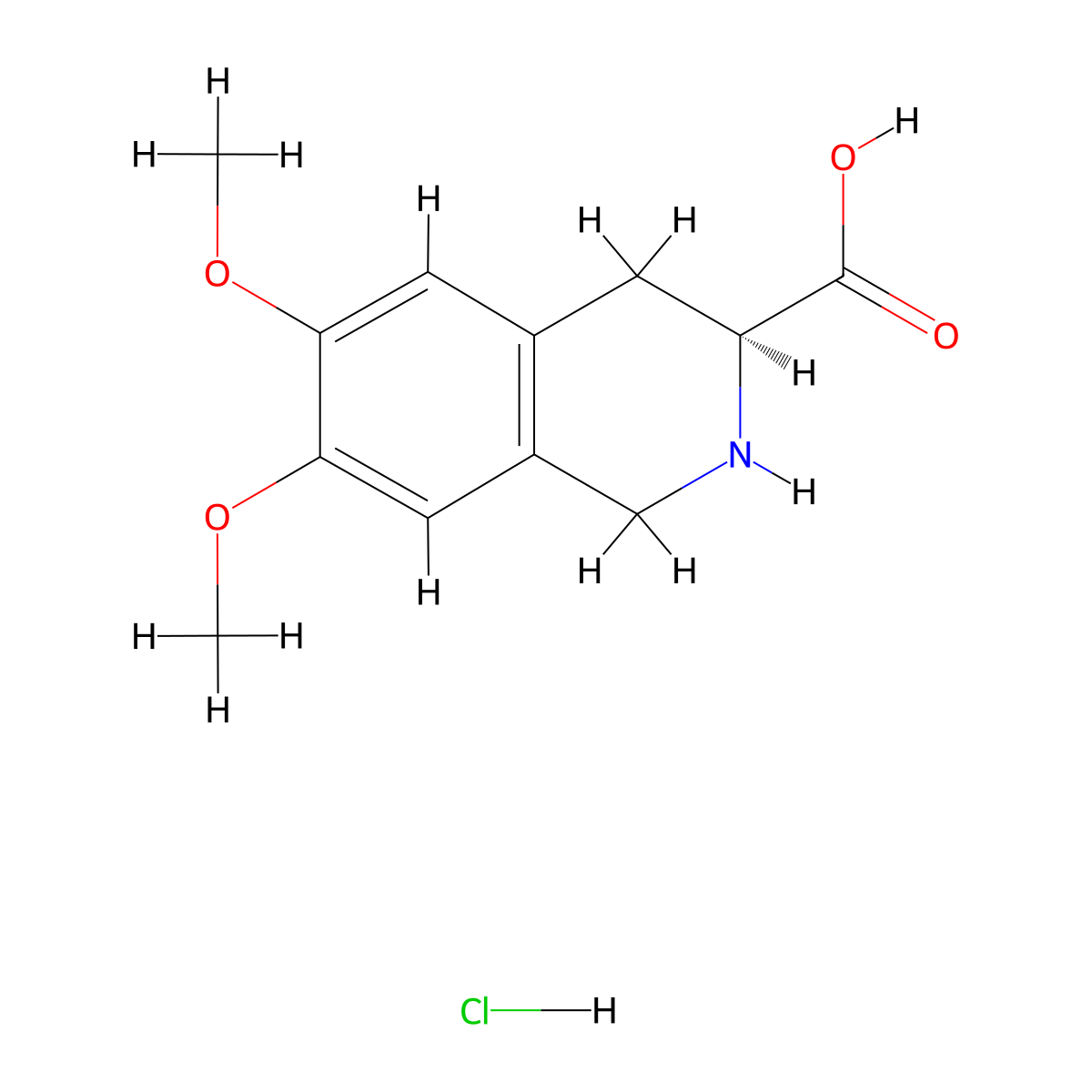 6,7-Dimethoxy-1,2,3,4-tetrahydroisoquinoline-3-carboxylic acid hydrochloride, (S)- molecular structure, CAS 82586-62-7