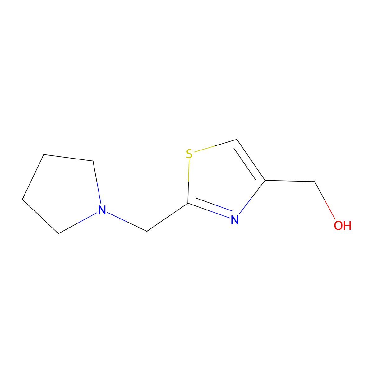 {2-[(Pyrrolidin-1-yl)methyl]-1,3-thiazol-4-yl}methanol molecular structure, CAS 82586-98-9