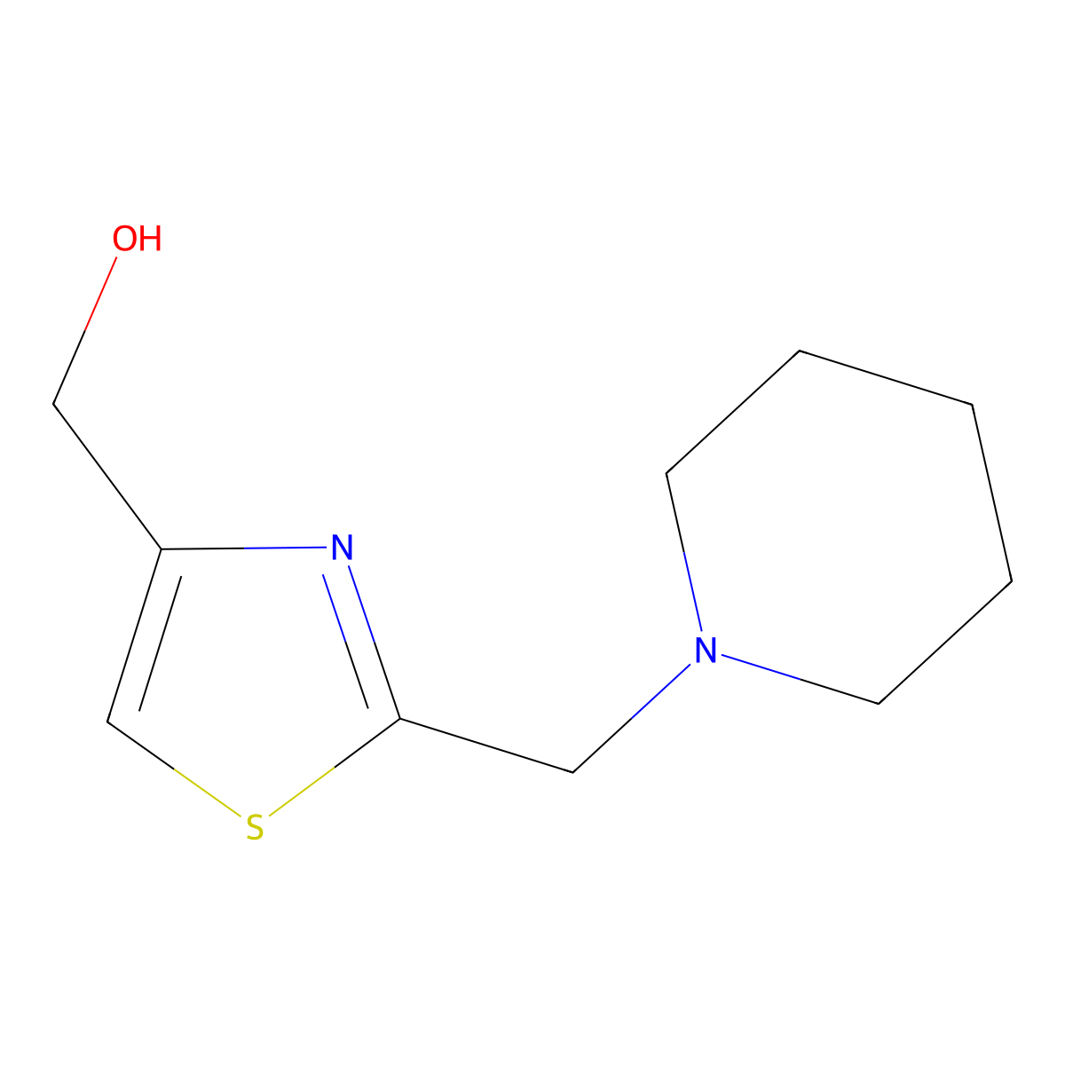 {2-[(Piperidin-1-yl)methyl]-1,3-thiazol-4-yl}methanol molecular structure, CAS 82587-02-8