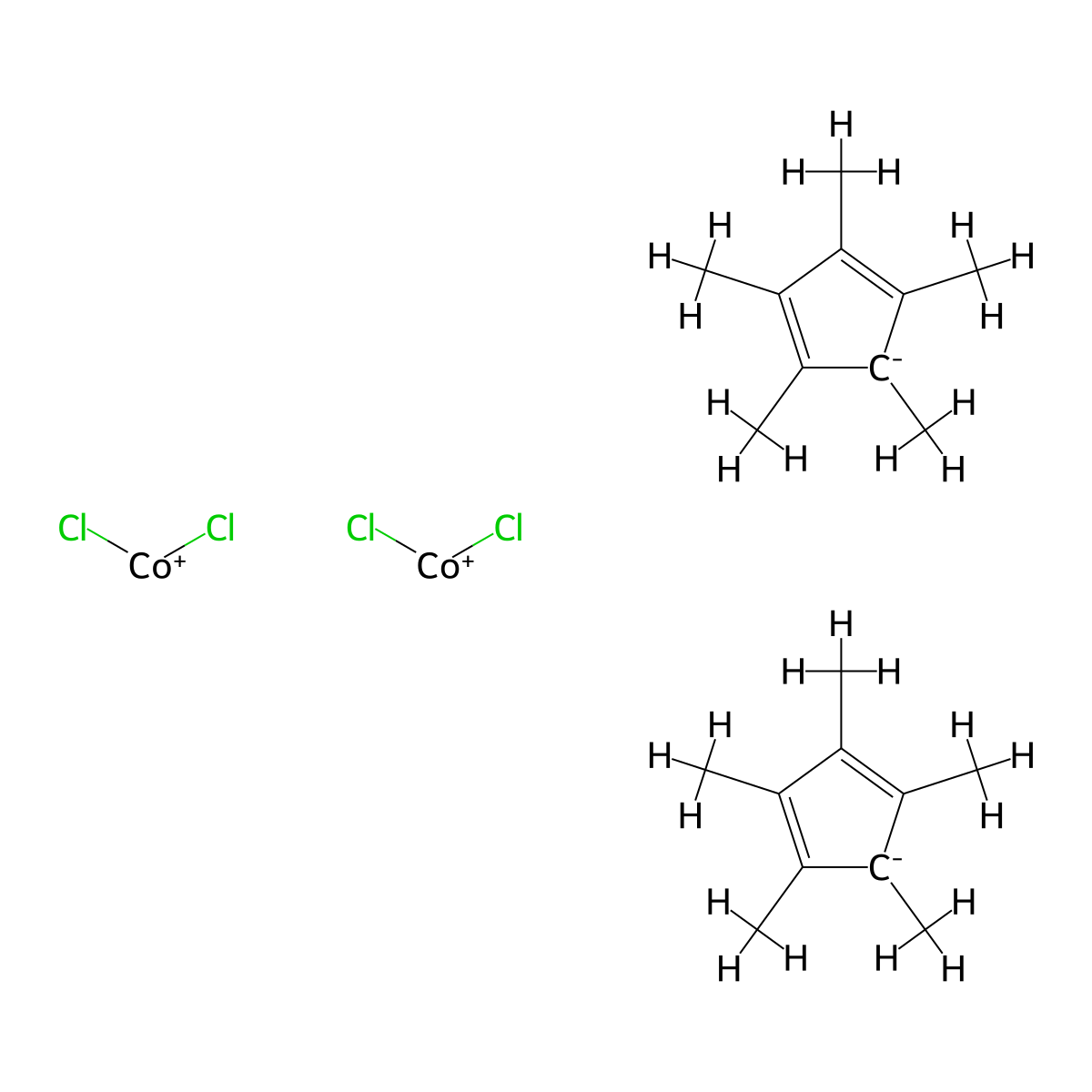 Di-μ-chlorodichlorobis[(1,2,3,4,5-η)-1,2,3,4,5-pentamethyl-2,4-cyclopentadien-1-yl]dicobalt molecular structure, CAS 82595-77-5