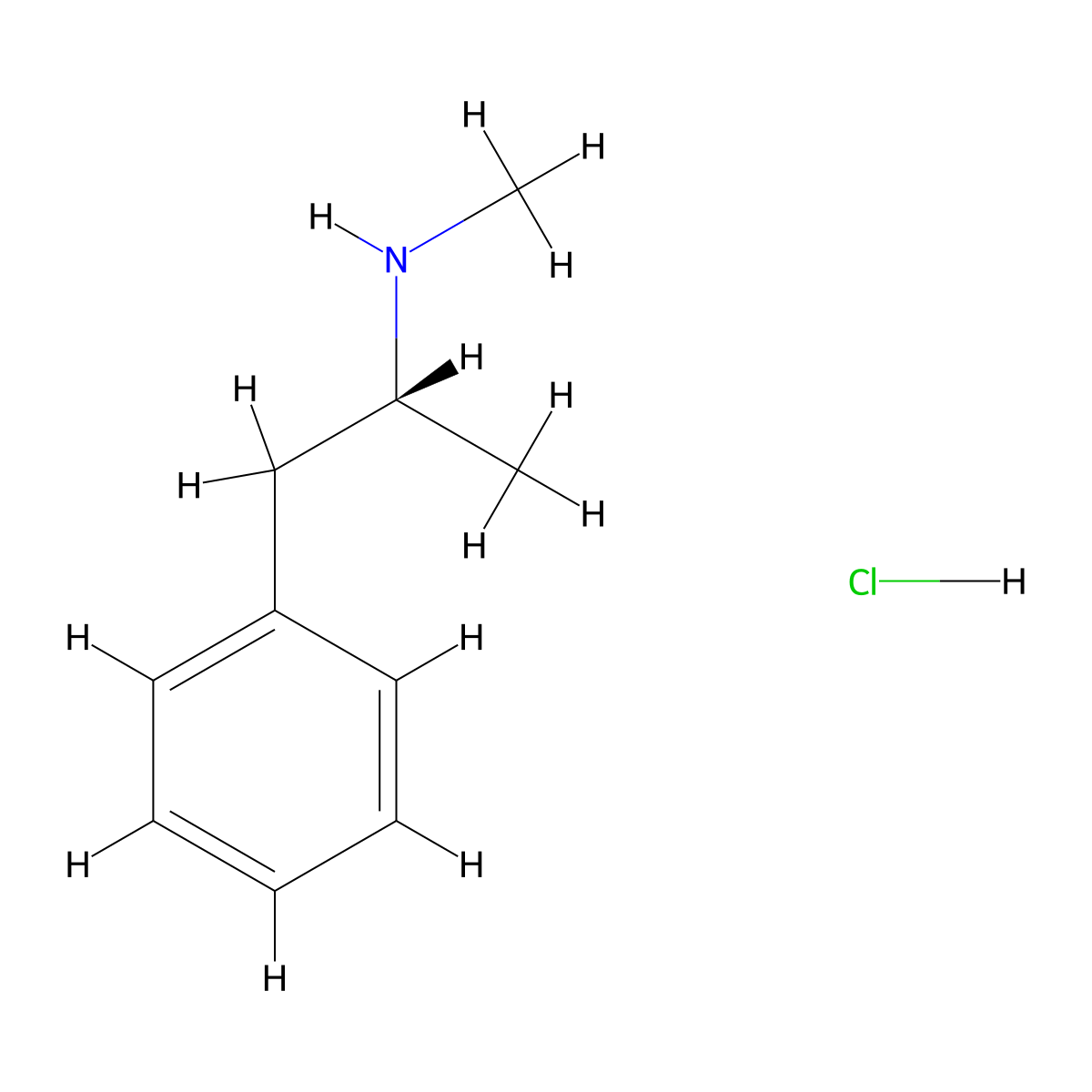Levmetamfetamine hydrochloride molecular structure, CAS 826-10-8