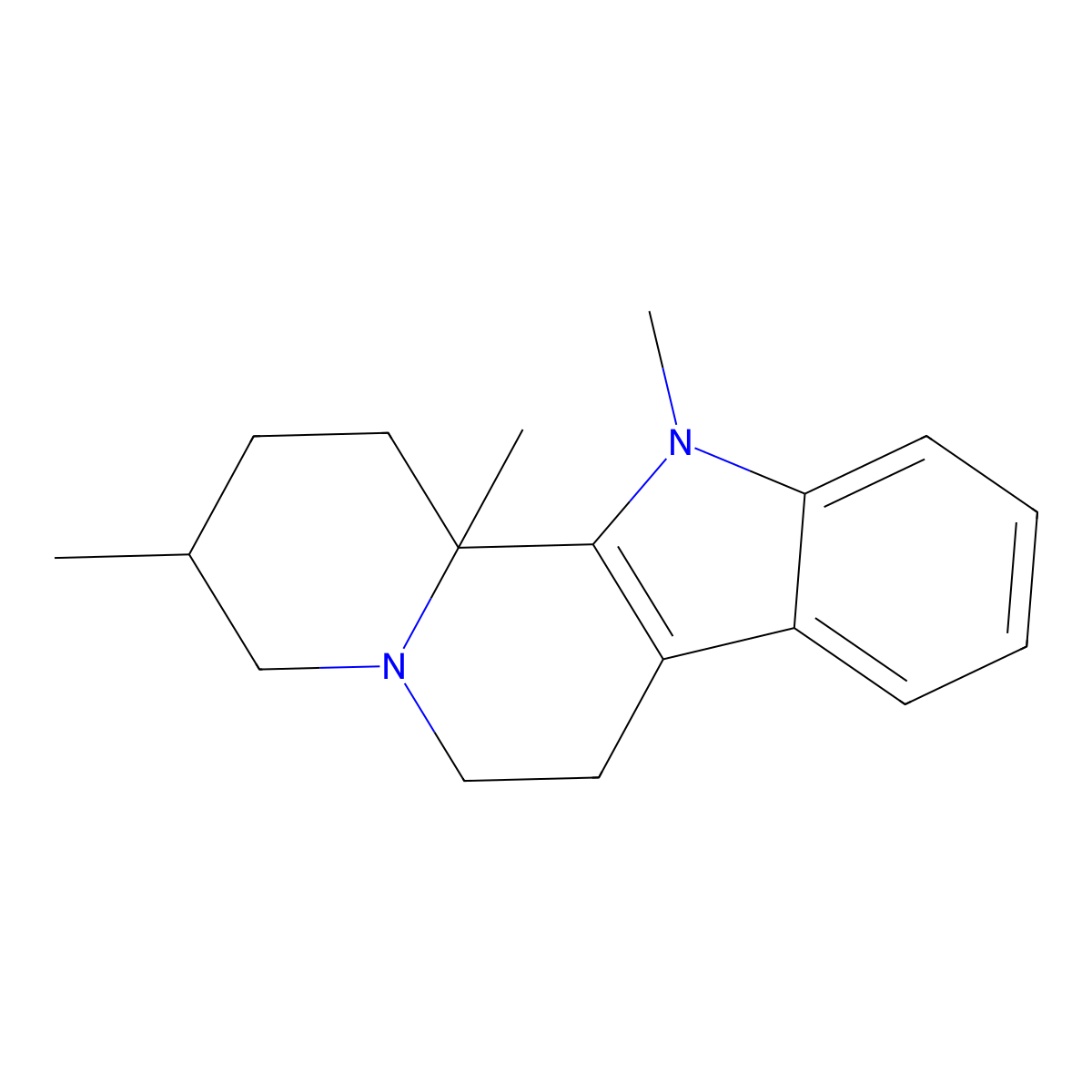 Indolo(2,3-a)quinolizine, 1,2,3,4,6,7,12,12b-octahydro-3,12,12b-trimethyl- molecular structure, CAS 82605-35-4