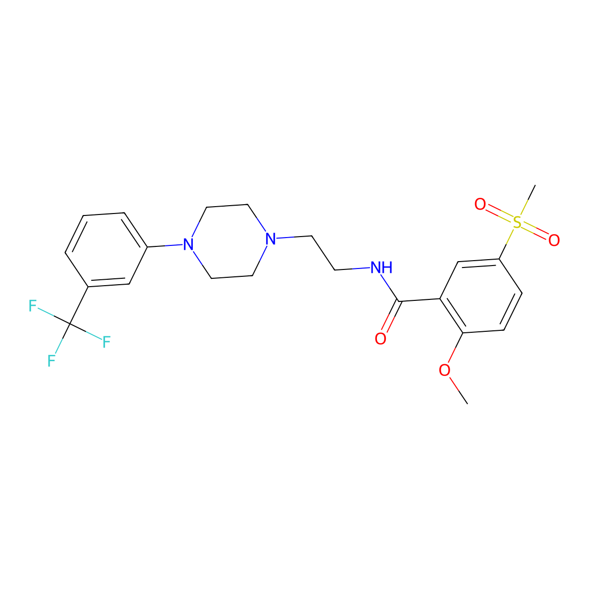 Benzamide, 2-methoxy-5-(methylsulfonyl)-N-(2-(4-(alpha,alpha,alpha-trifluoro-m-tolyl)-1-piperazinyl)ethyl)- molecular structure, CAS 82608-06-8