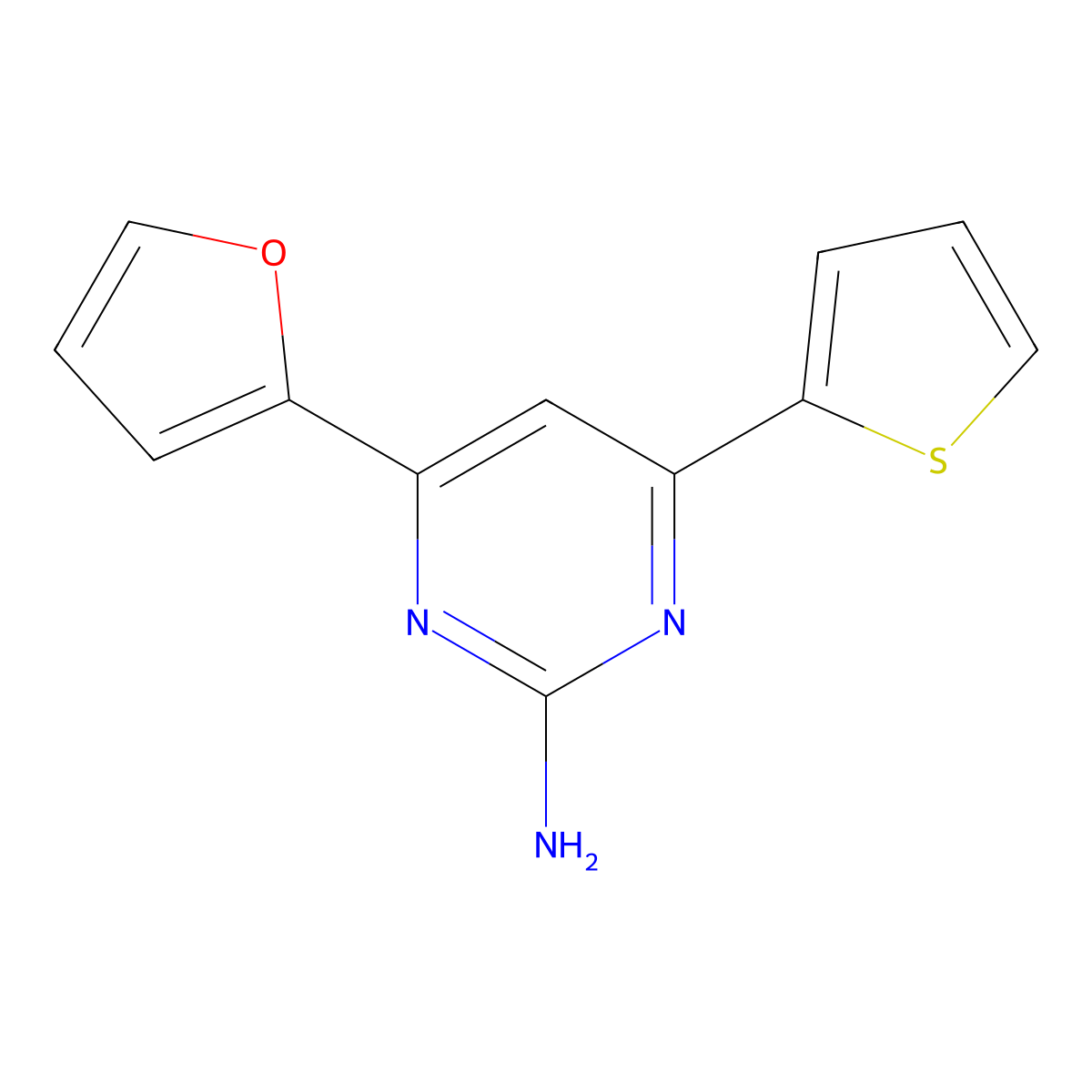 4-(Furan-2-yl)-6-(thiophen-2-yl)pyrimidin-2-amine molecular structure, CAS 82619-66-7
