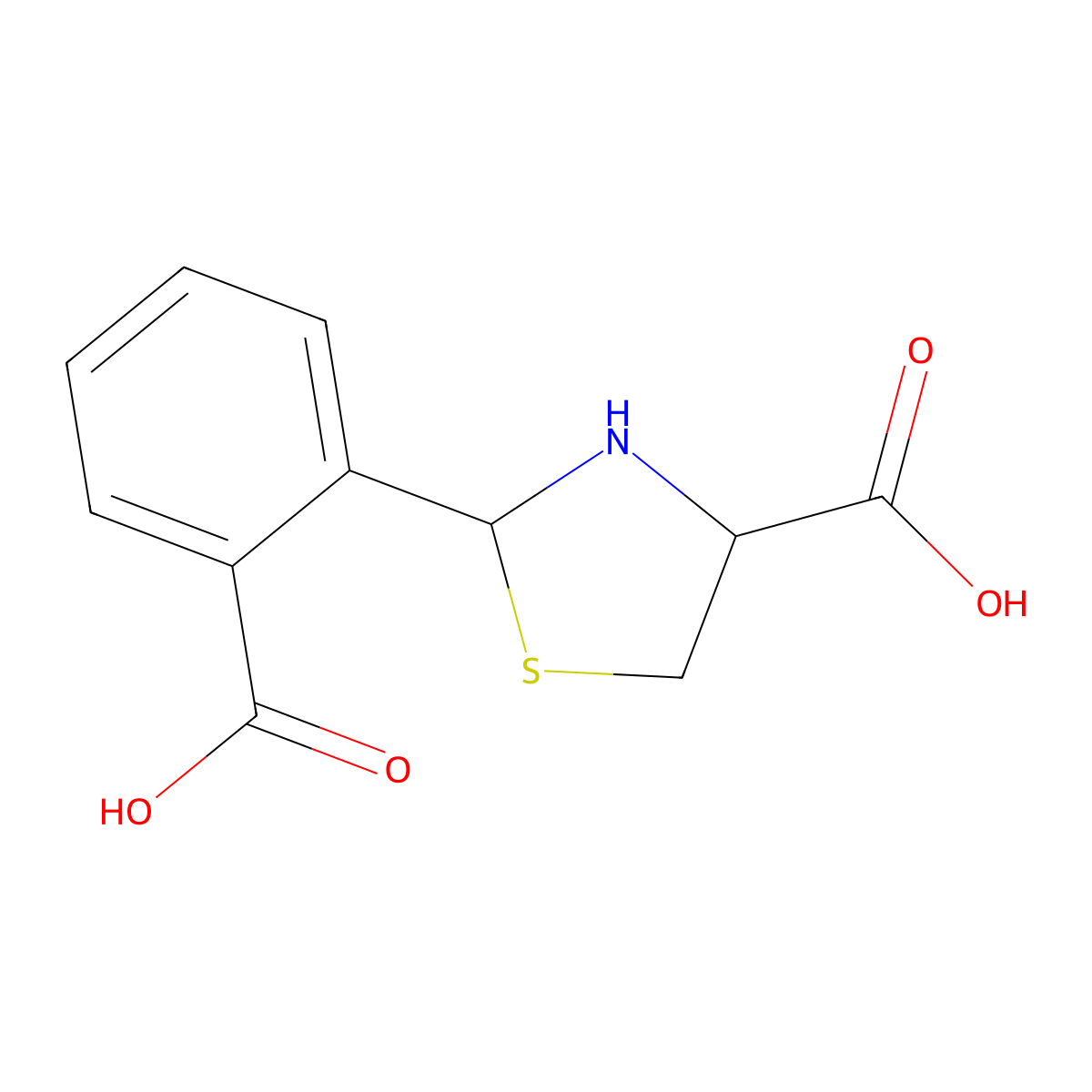 2-(2-Carboxyphenyl)-1,3-thiazolidine-4-carboxylic acid molecular structure, CAS 82625-89-6
