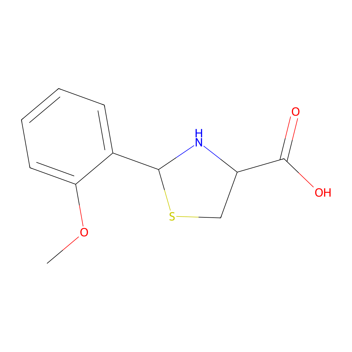 2-(2-Methoxyphenyl)-1,3-thiazolidine-4-carboxylic acid molecular structure, CAS 82625-90-9
