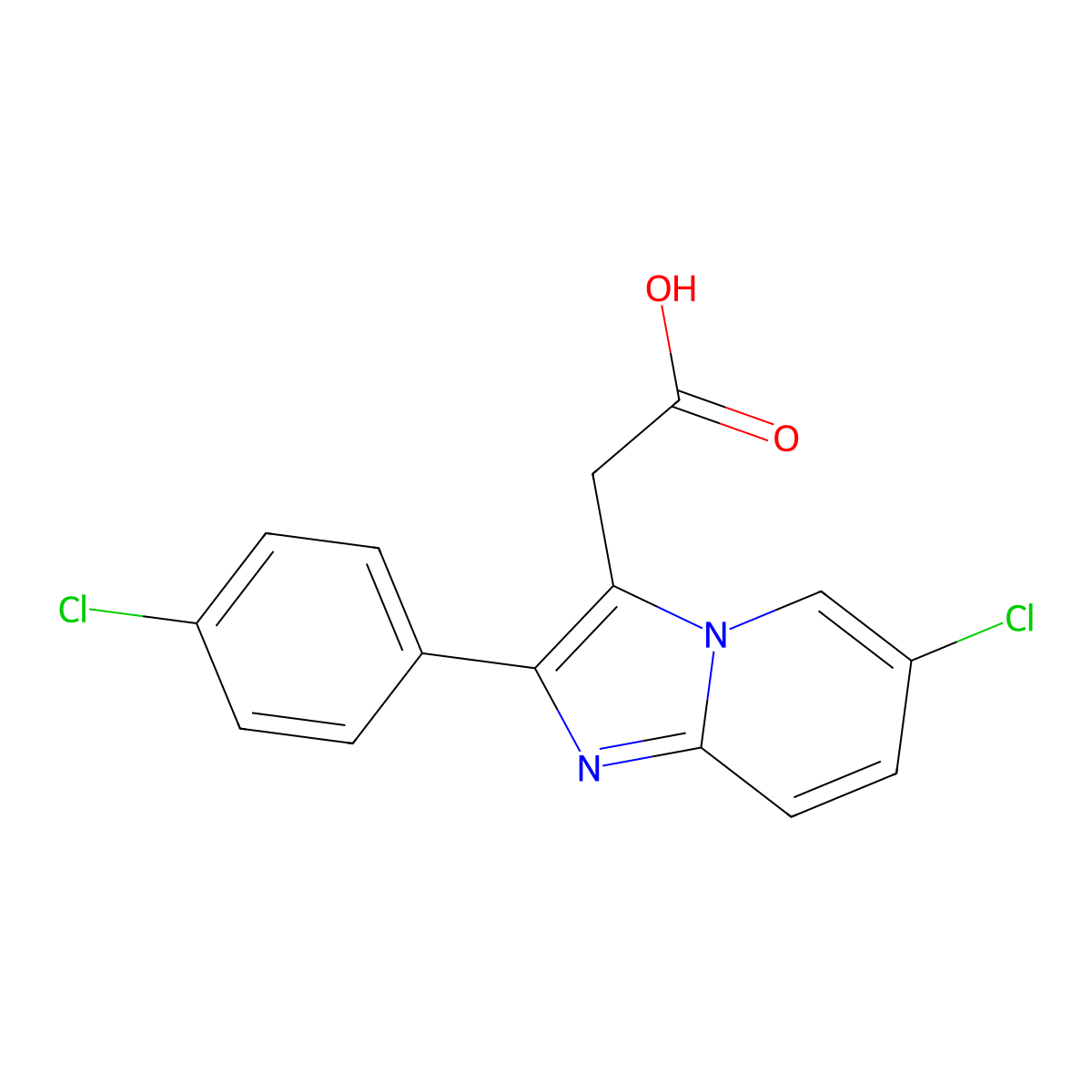 6-Chloro-2-(4-chlorophenyl)imidazo(1,2-a)pyridine-3-acetic acid molecular structure, CAS 82626-74-2