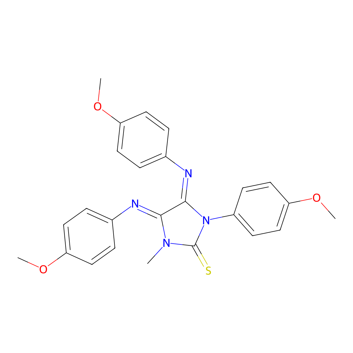 1-(4-Methoxyphenyl)-4,5-bis[(4-methoxyphenyl)imino]-3-methylimidazolidine-2-thione molecular structure, CAS 82627-73-4