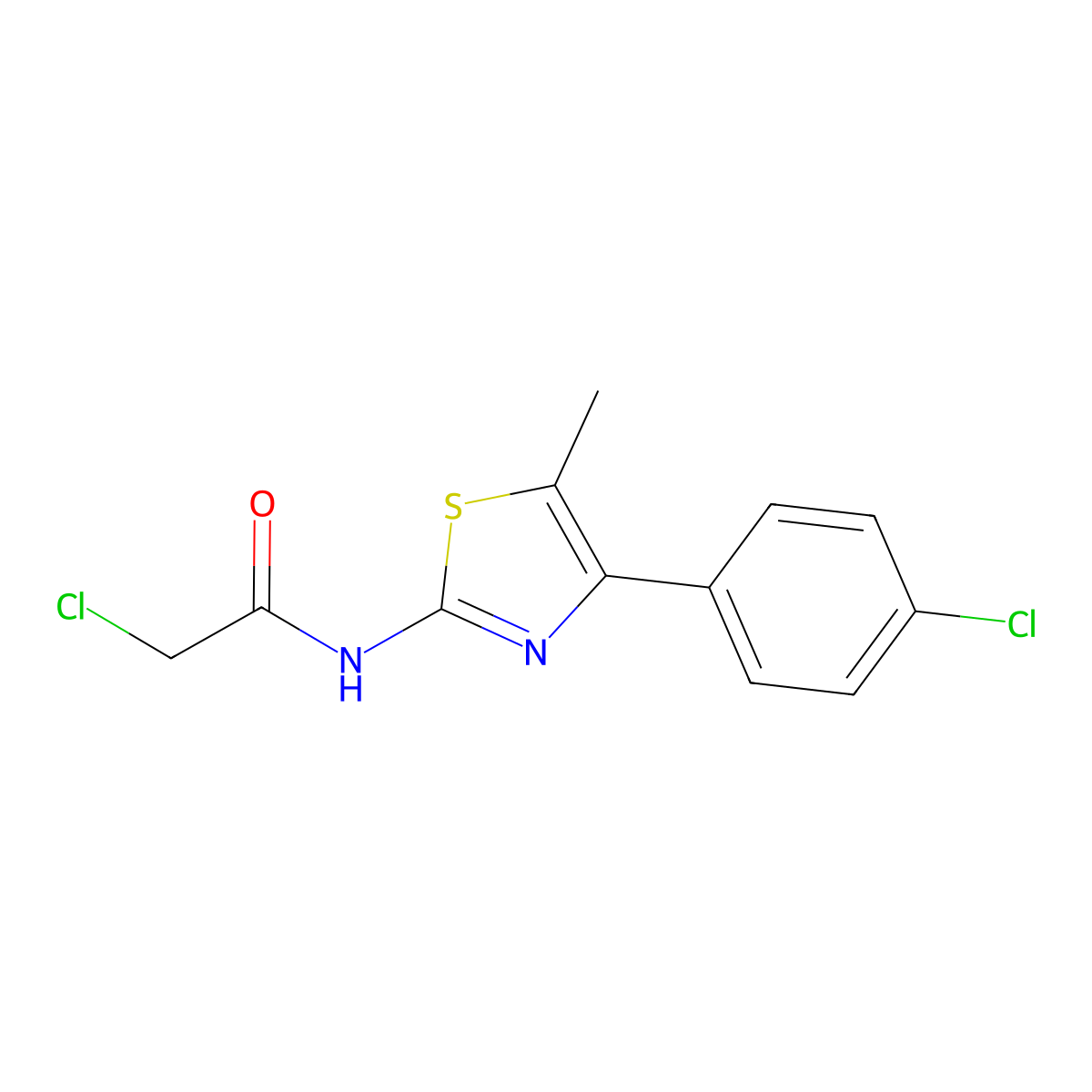 2-Chloro-N-[4-(4-chlorophenyl)-5-methyl-2-thiazolyl]acetamide molecular structure, CAS 82632-78-8