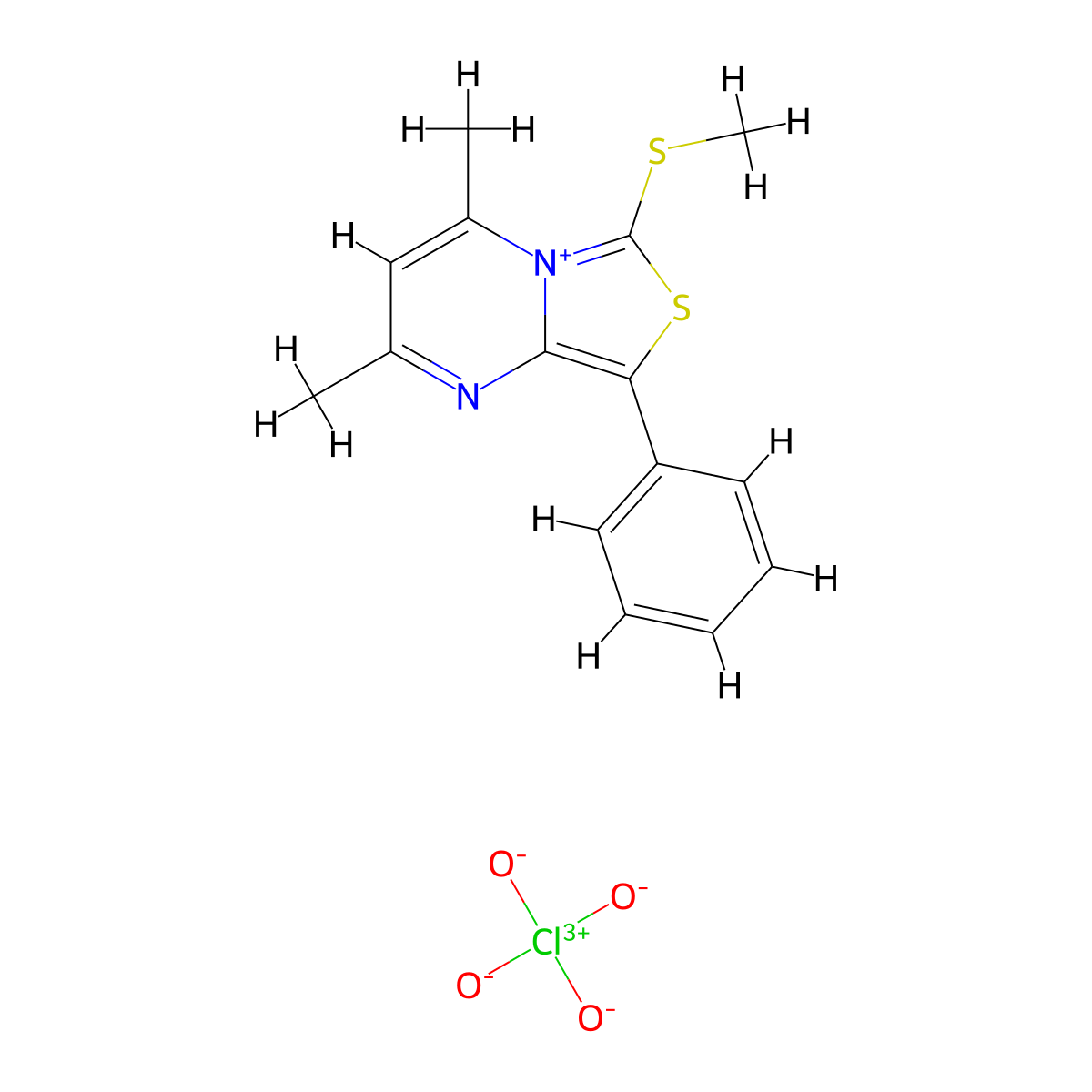 2,4-Dimethyl-6-(methylthio)-8-phenylthiazolo[3,4-a]pyrimidin-5-ium perchlorate molecular structure, CAS 82646-32-0