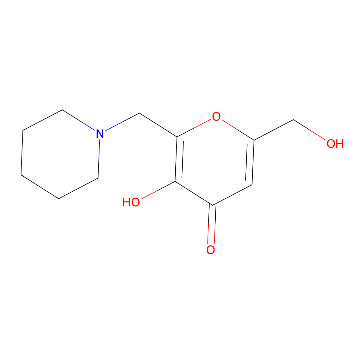 3-hydroxy-6-(hydroxymethyl)-2-(piperidin-1-ylmethyl)-4H-pyran-4-one molecular structure, CAS 82647-26-5