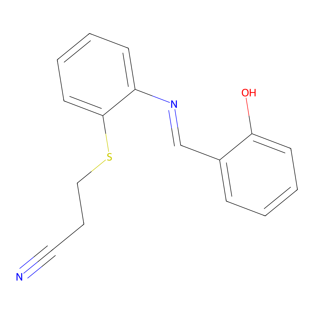 3-[2-[(2-Hydroxyphenyl)methylideneamino]phenyl]sulfanylpropanenitrile molecular structure, CAS 82654-94-2