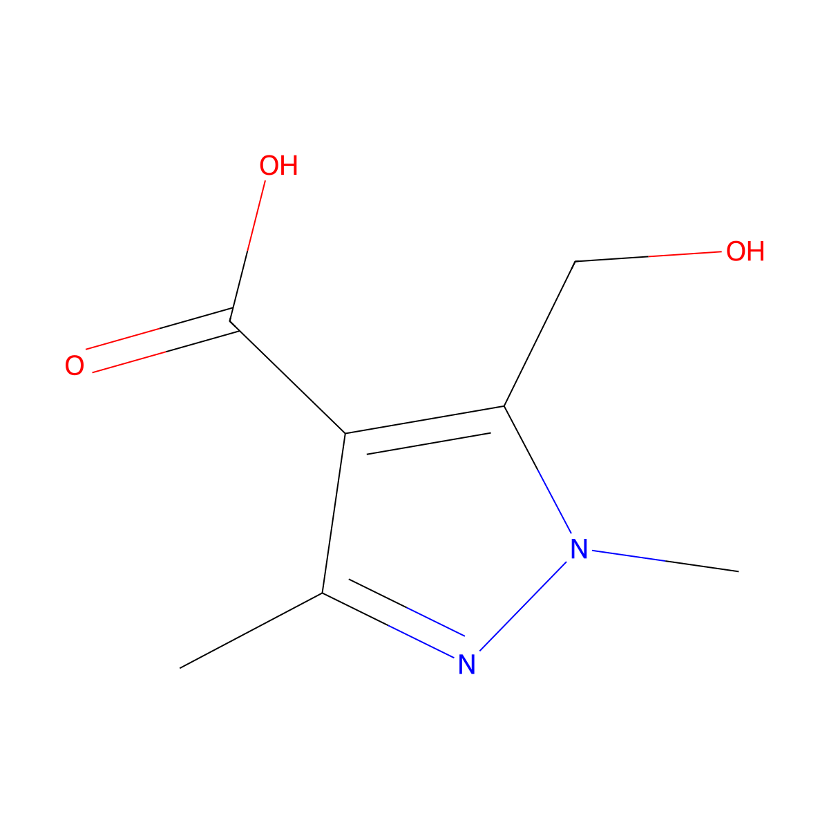 5-(hydroxymethyl)-1,3-dimethyl-1H-pyrazole-4-carboxylic acid molecular structure, CAS 82670-96-0