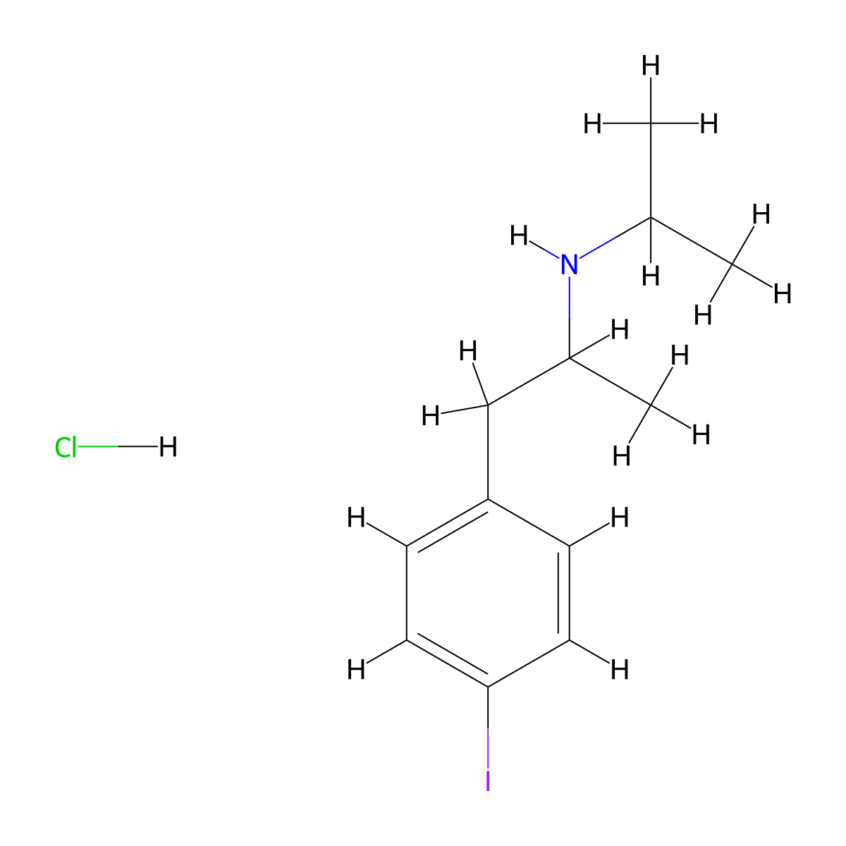 Iofetamine hydrochloride molecular structure, CAS 82691-32-5