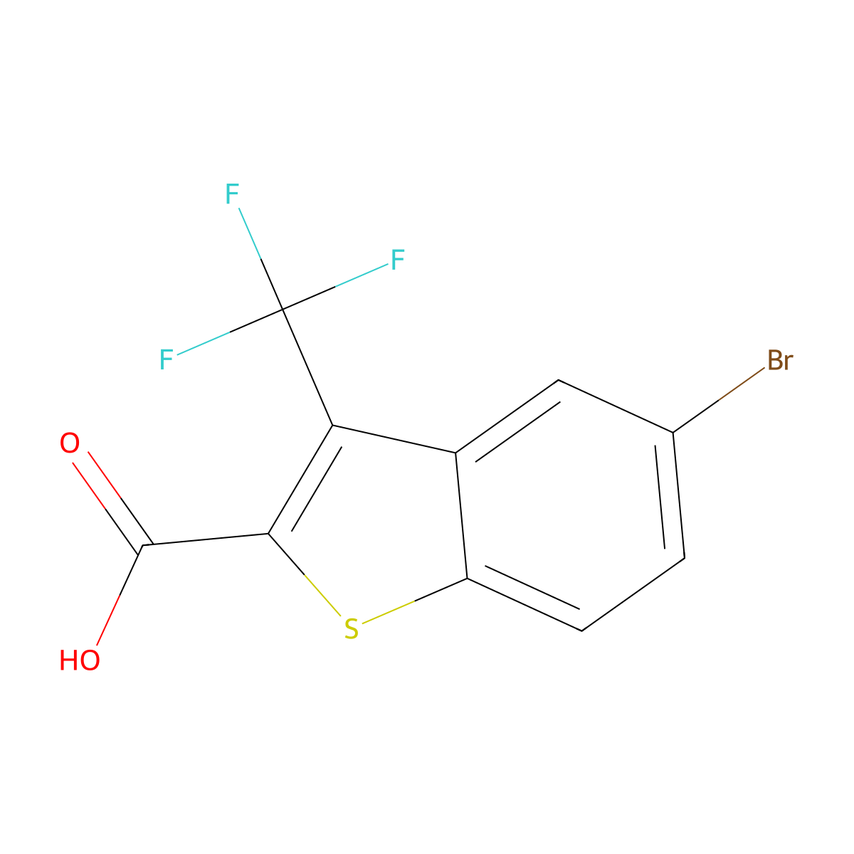 5-Bromo-3-(trifluoromethyl)-1-benzothiophene-2-carboxylic acid molecular structure, CAS 826995-52-2