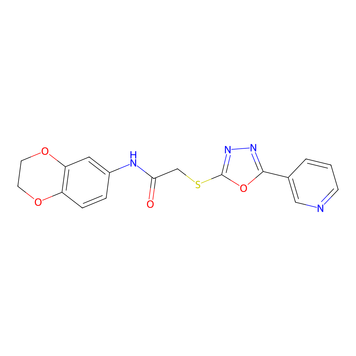 N-(2,3-dihydro-1,4-benzodioxin-6-yl)-2-{[5-(3-pyridinyl)-1,3,4-oxadiazol-2-yl]sulfanyl}acetamide molecular structure, CAS 826995-79-3