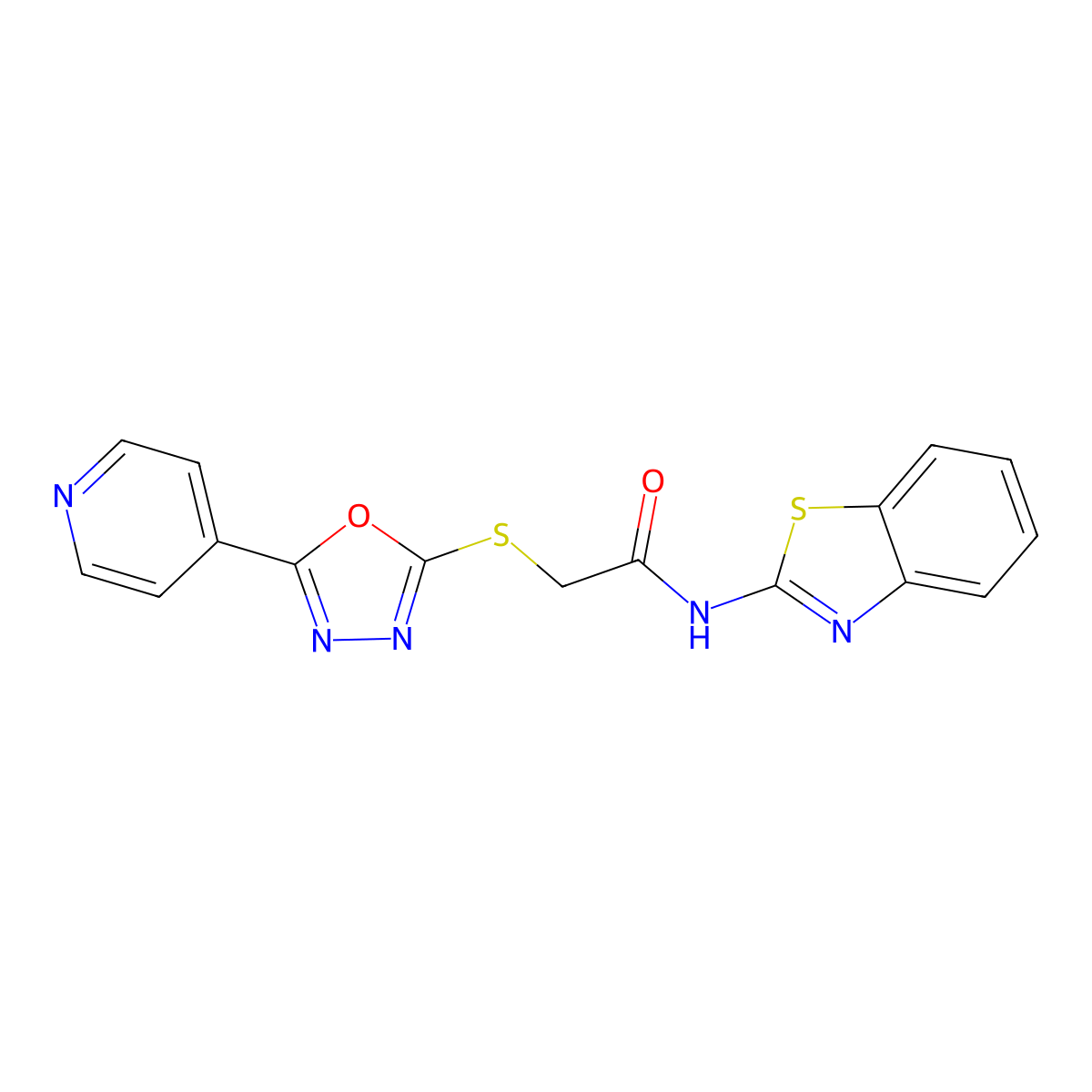 N-(1,3-benzothiazol-2-yl)-2-{[5-(4-pyridinyl)-1,3,4-oxadiazol-2-yl]sulfanyl}acetamide molecular structure, CAS 826995-91-9
