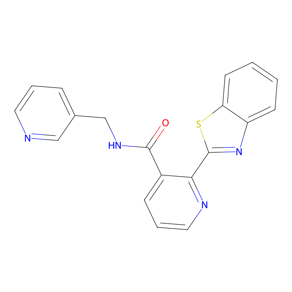 2-(1,3-benzothiazol-2-yl)-N-(pyridin-3-ylmethyl)pyridine-3-carboxamide molecular structure, CAS 826996-19-4