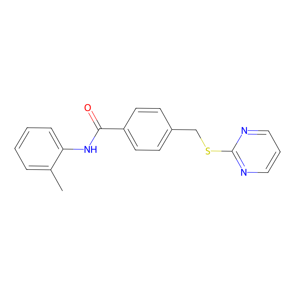 4-((pyrimidin-2-ylthio)methyl)-N-(o-tolyl)benzamide molecular structure, CAS 826996-20-7