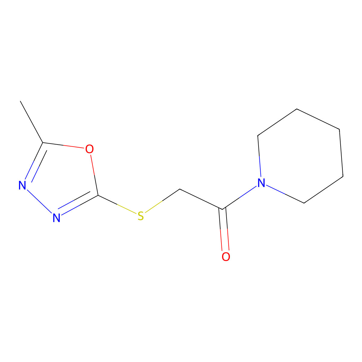 2-[(5-Methyl-1,3,4-oxadiazol-2-yl)sulfanyl]-1-piperidin-1-ylethanone molecular structure, CAS 826996-30-9