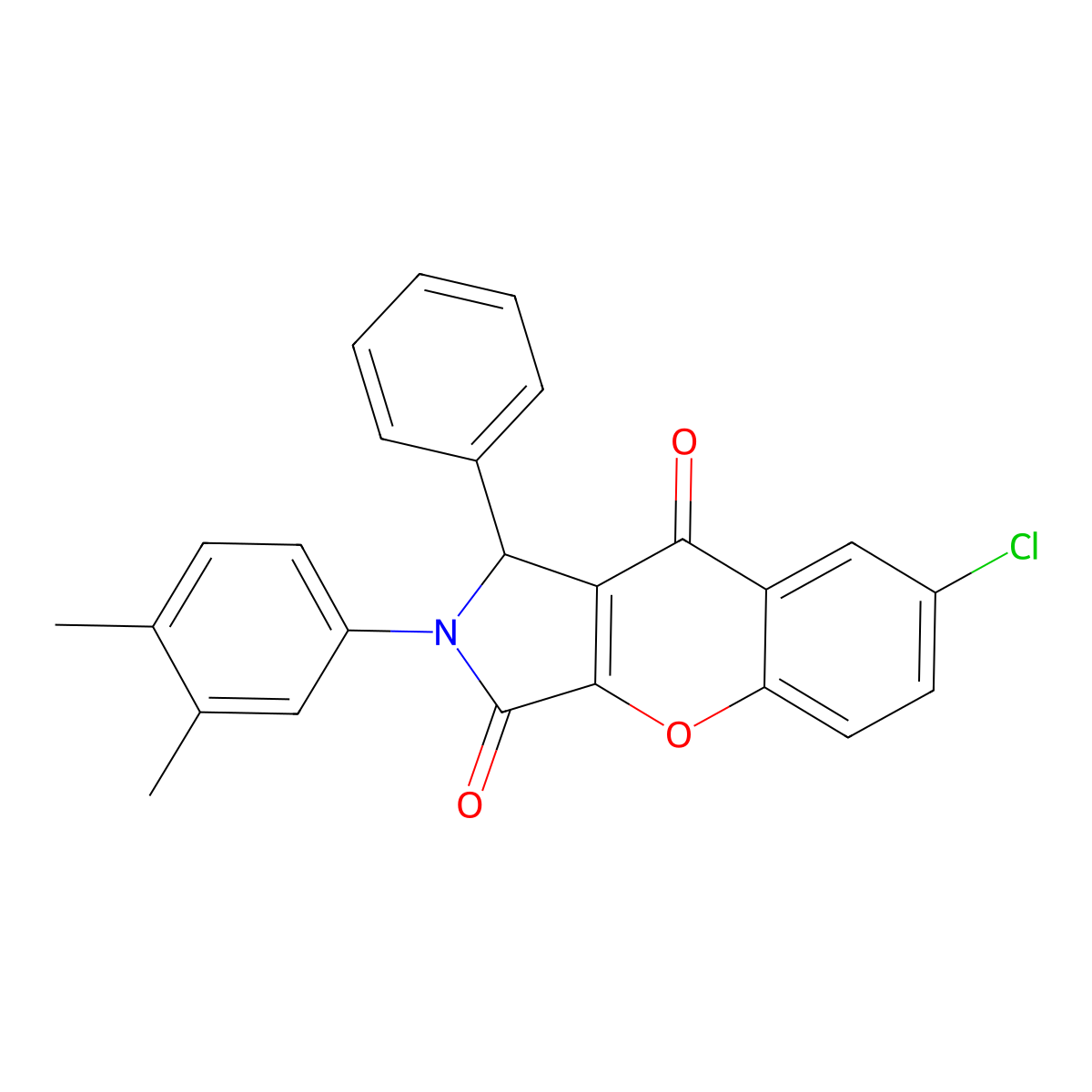7-chloro-2-(3,4-dimethylphenyl)-1-phenyl-1H-chromeno[2,3-c]pyrrole-3,9-dione molecular structure, CAS 826996-61-6