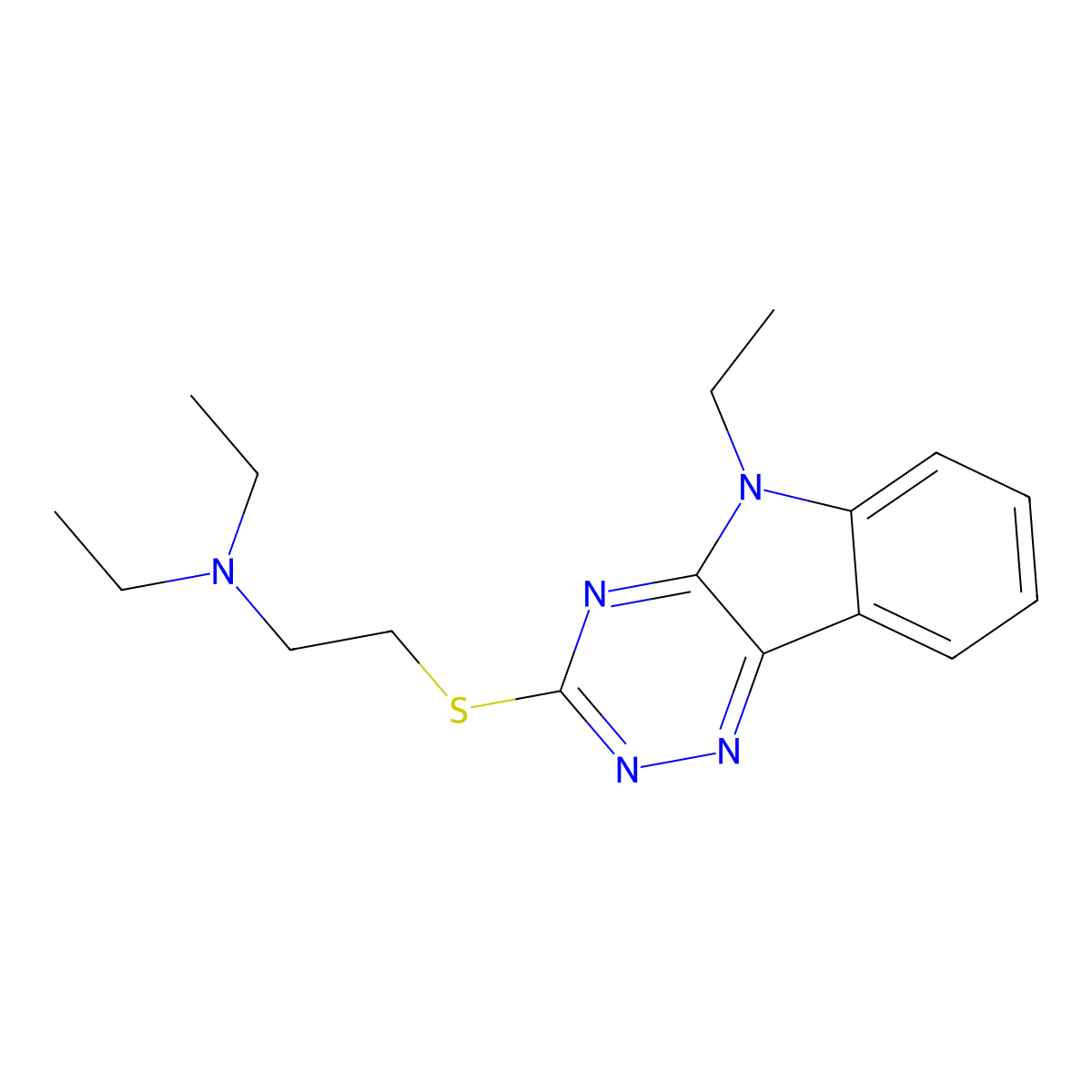 N,N-diethyl-2-[(5-ethyl-[1,2,4]triazino[5,6-b]indol-3-yl)sulfanyl]ethanamine molecular structure, CAS 826997-39-1