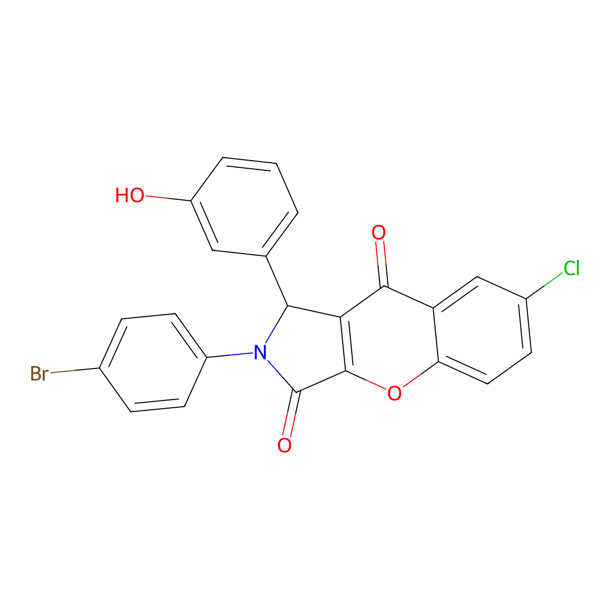 2-(4-bromophenyl)-7-chloro-1-(3-hydroxyphenyl)-1H-chromeno[2,3-c]pyrrole-3,9-dione molecular structure, CAS 826997-42-6