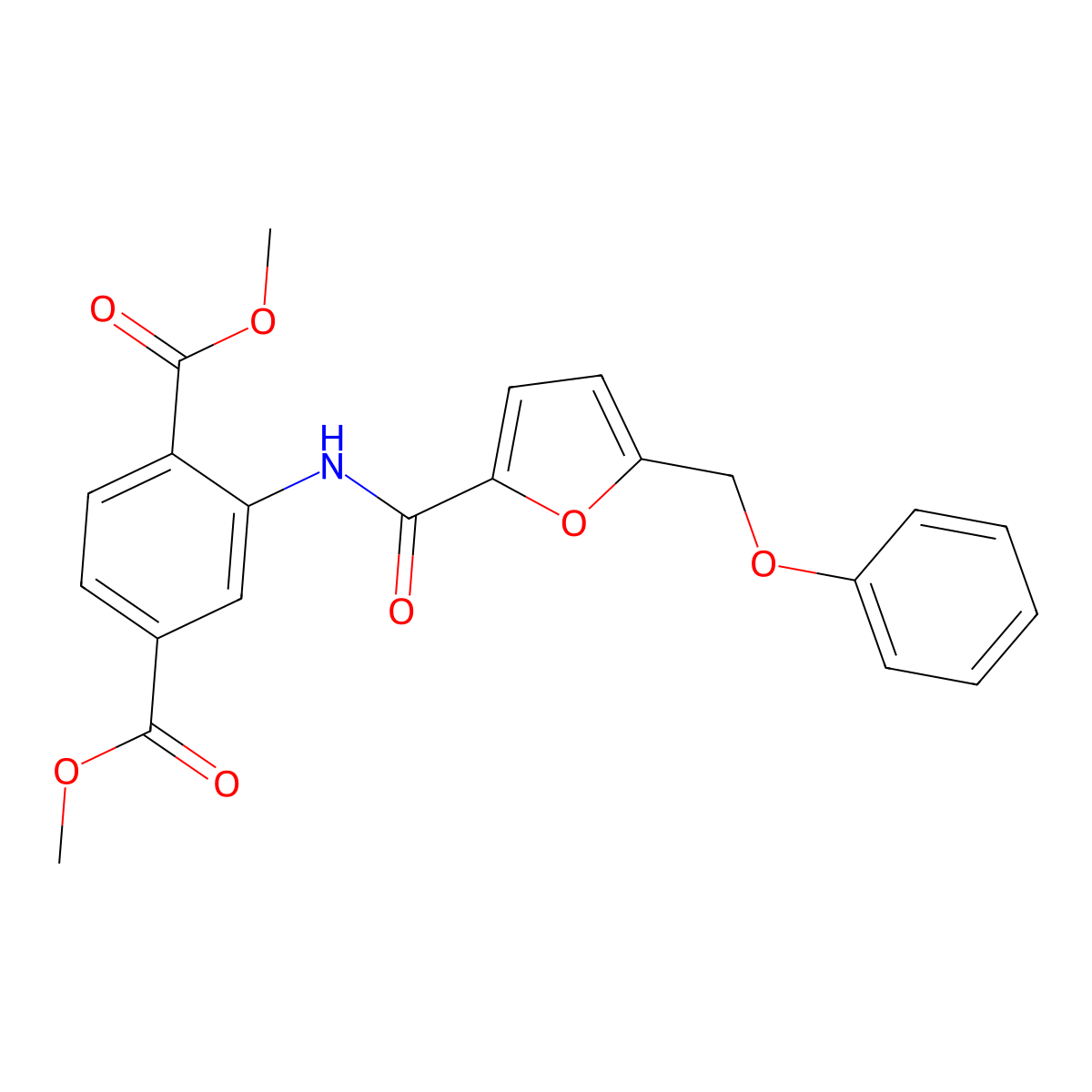 Dimethyl 2-({[5-(phenoxymethyl)furan-2-yl]carbonyl}amino)benzene-1,4-dicarboxylate molecular structure, CAS 826998-64-5